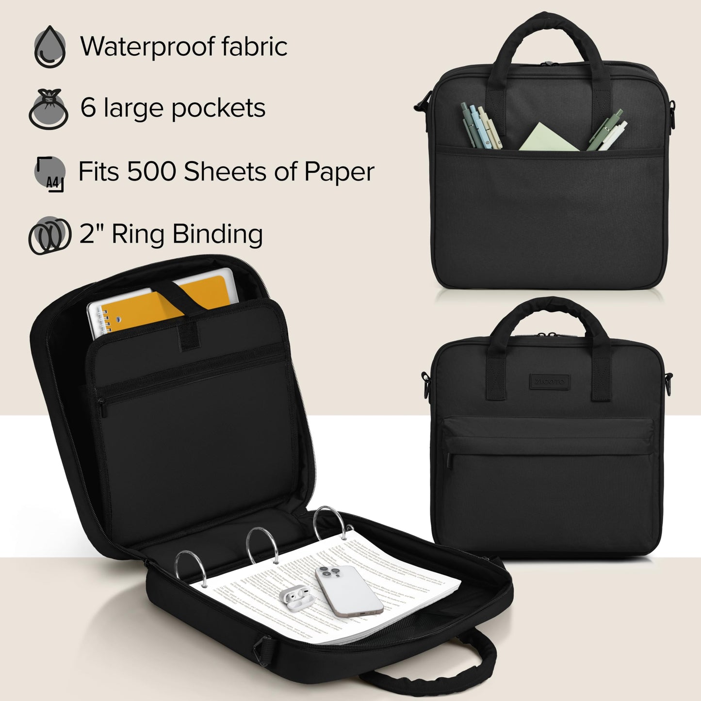 Sturdy 3 Ring Zipper Binder With Shoulder Strap For School - Beautiful 2 Inch Zip Up Binder with Extra Pockets Holds 500 Sheets, Books & Laptop - Easy to Carry Trapper Keeper Made Of Premium Fabrics