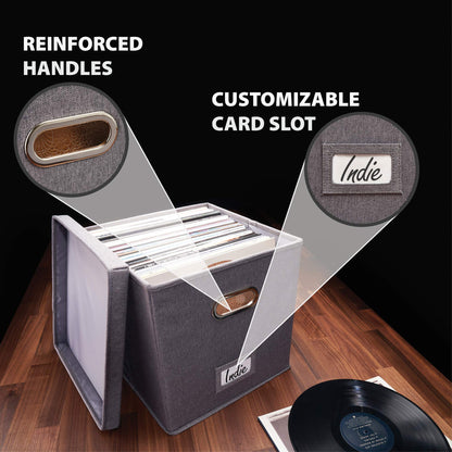 ZICOTO Decorative Vinyl Record Storage Box Set of 2 For 100+ Single Records - Sturdy LP Holder Crate Organizes All Your Favorite Classic, Oldies, or Recent Hit Albums in Style