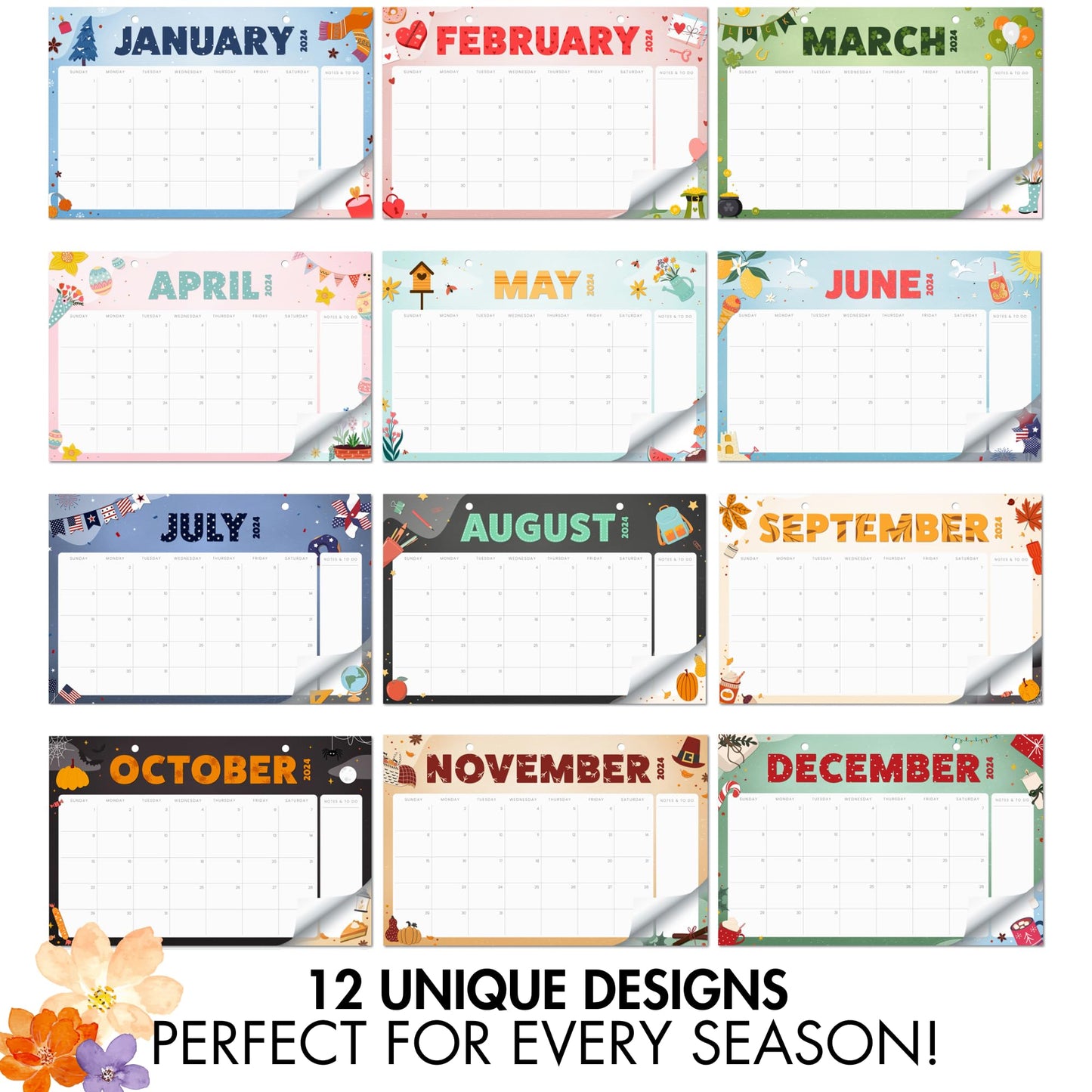 Aesthetic Seasonal Desk Calendar 2024-2025 - Runs From January 2024 Until July 2025 - The Perfect Desktop/Wall Calendar 17x11" for Easy Organizing