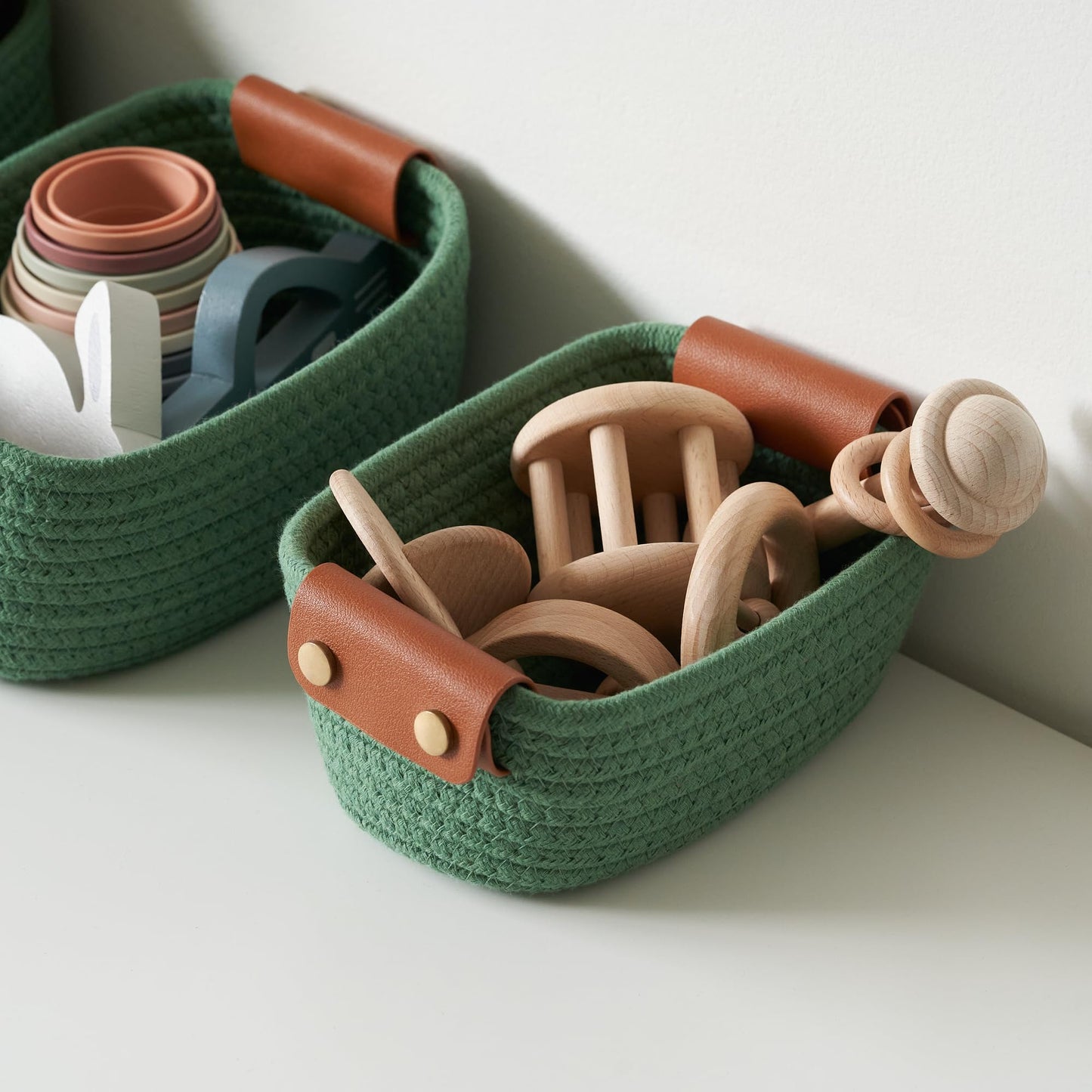Beautiful Storage Basket Set of 5 - Sturdy Cotton Rope Baskets for Shelves Are Perfect for Organizing Your Home - Quality Storage Bins Easily Fit With Any Nursery or Bedroom Decor