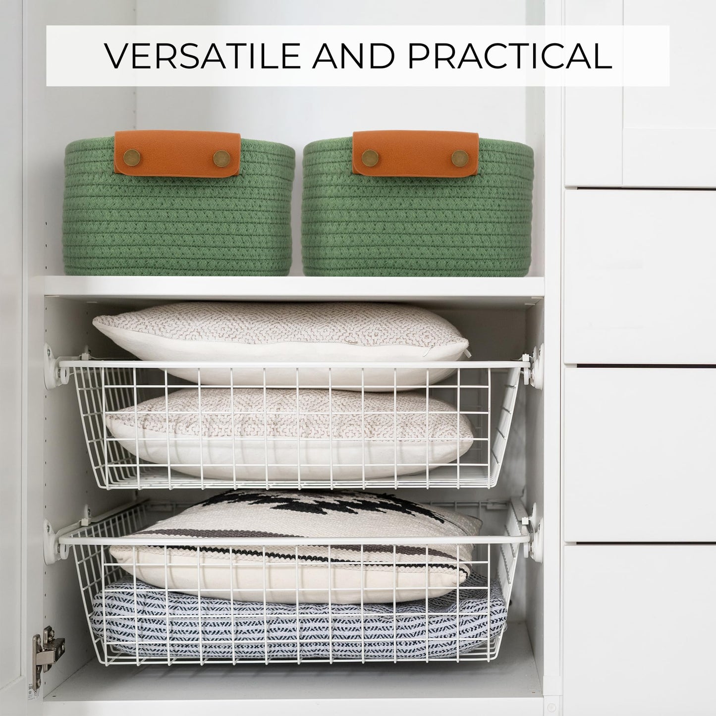 Beautiful Storage Basket Set of 5 - Sturdy Cotton Rope Baskets for Shelves Are Perfect for Organizing Your Home - Quality Storage Bins Easily Fit With Any Nursery or Bedroom Decor