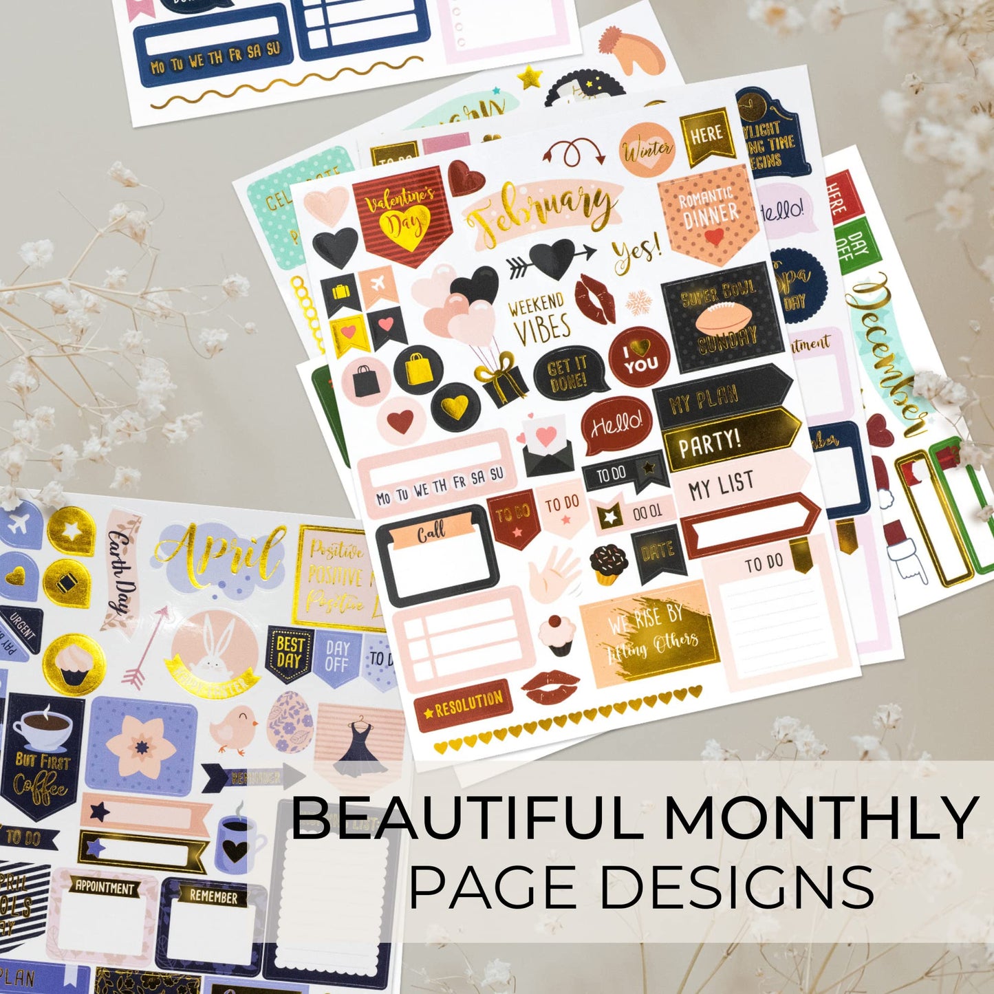 Aesthetic Greenery Planner Stickers for Fun Planning - 1100+ Stunning Gold Foil Monthly Designs - The Perfect Scrapbook Sticker Accessories to Enhance Your Daily Calendar and Planner Journaling
