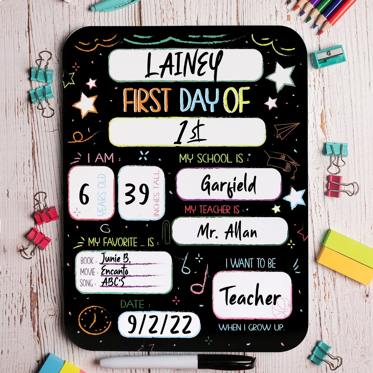 Beautiful First and Last Day of School Board Signs Set of 12 - Reversible 12" x 9" Back to School Cards for Lasting Memories - Perfect Photo Prop Chalkboard Prints for Kindergarten or School