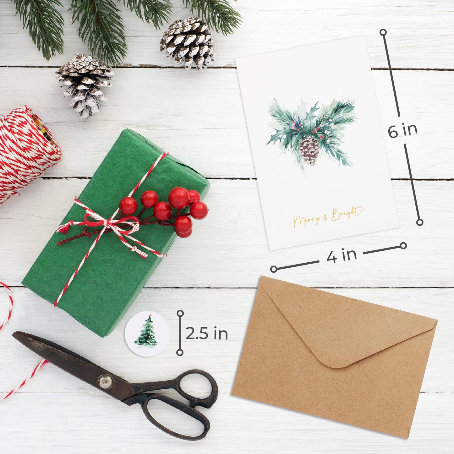 ZICOTO Beautiful Christmas Cards Set of 20 with Watercolor Designs - Incl. Bulk Envelopes, Matching Stickers And Storage Box - Perfect to Send Warm Holiday Wishes to Friends and Family