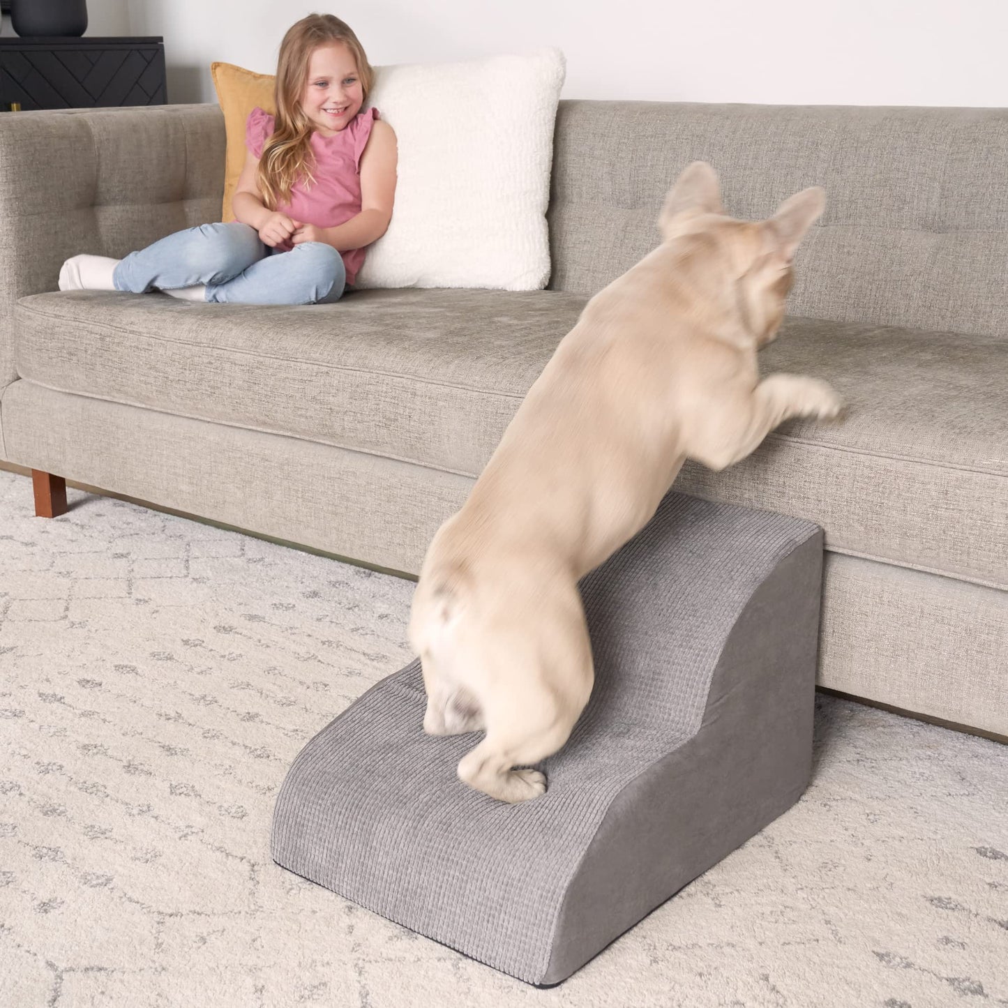 Sturdy Dog Stairs and Ramp for Couches Up to 19" High by ZICOTO - Durable Easy to Walk on Steps for Small Dogs and Cats - Allows Your Pets Easy Instant Access to Your Sofa or Low Bedside
