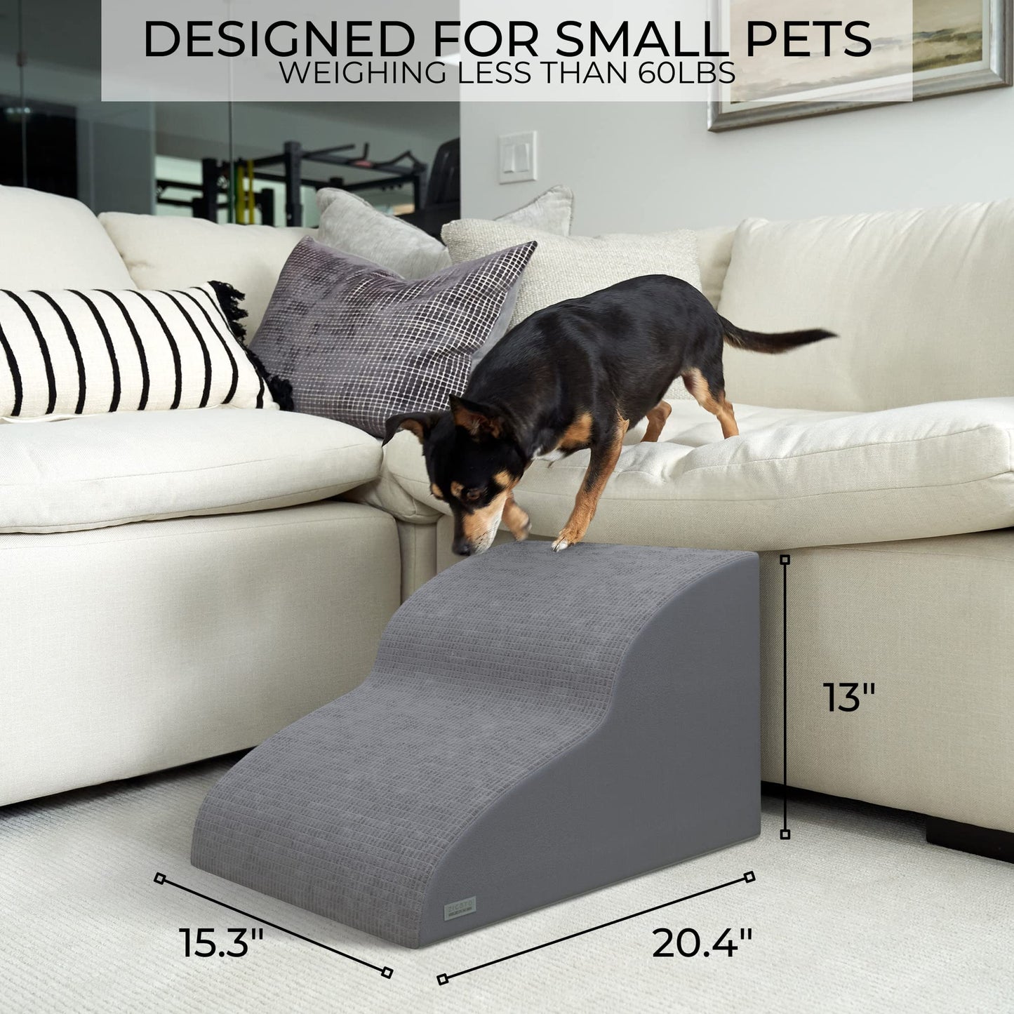 Sturdy Dog Stairs and Ramp for Couches Up to 19" High by ZICOTO - Durable Easy to Walk on Steps for Small Dogs and Cats - Allows Your Pets Easy Instant Access to Your Sofa or Low Bedside