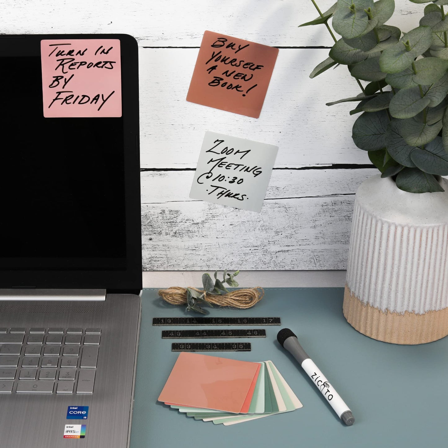 Reusable Dry Erase Sticky Notes Set of 12 - Beautiful 3" x 3" Pastel Notes are Easy to Use & Save Paper - Organize All Office Work or Home Tasks - Easily Stick On Walls, Fridge, Doors Or Windows