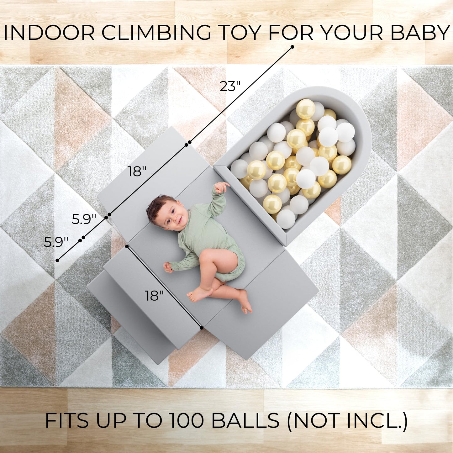 ZICOTO Fun Climbing Toys and Foam Play Area for Toddlers Aged 1-3 - Perfect for Little Ones to Safely Learn New Skills - Inside Playground/Gym Set incl. Four Soft Blocks and a Ball Pit