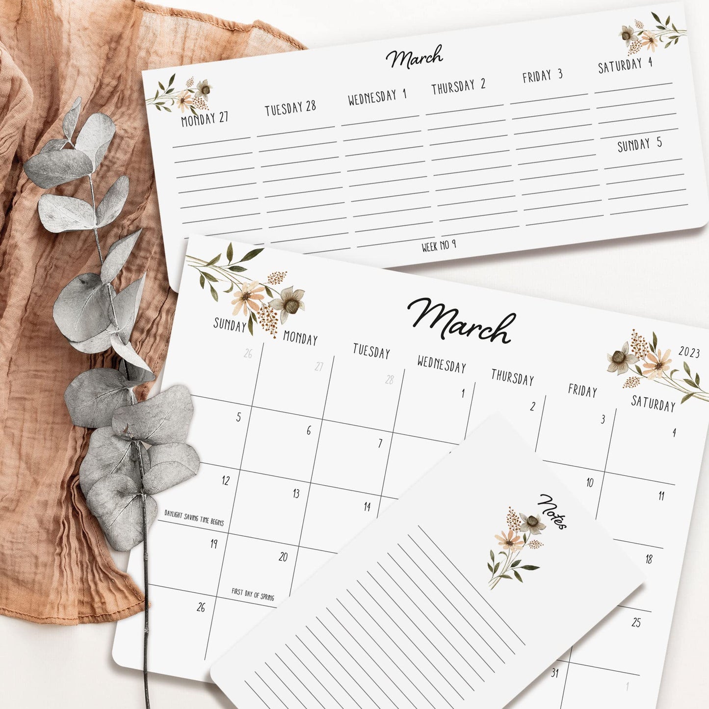 Beautiful 2023 Magnetic Fridge Calendar Set 3 - Runs Until June 2024 - The Perfect Weekly/Monthly Calendar And Notepad With Floral Designs for Easy Organizing