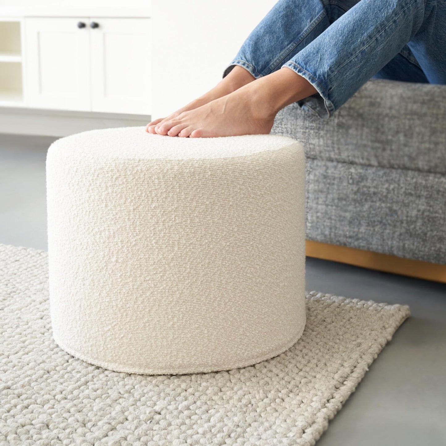 ZICOTO Beautiful Boucle Pouf Ottoman and Foot Rest - Elevate Your Living Room Decor with Lightweight Comfort and Charm - A Modern Foam Stuffed Poof Perfect to Rest Your Feet