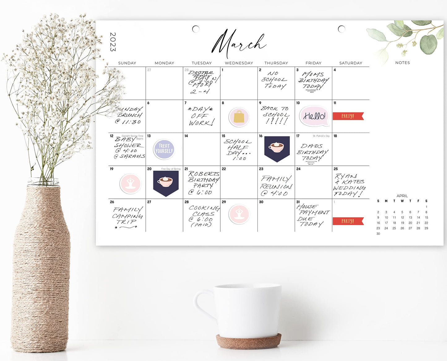 Aesthetic Modern Greenery Desk Calendar - Runs Until July 2024-17"x11" Desktop/Wall Calendar for Easy Organizing - Incl. 2023