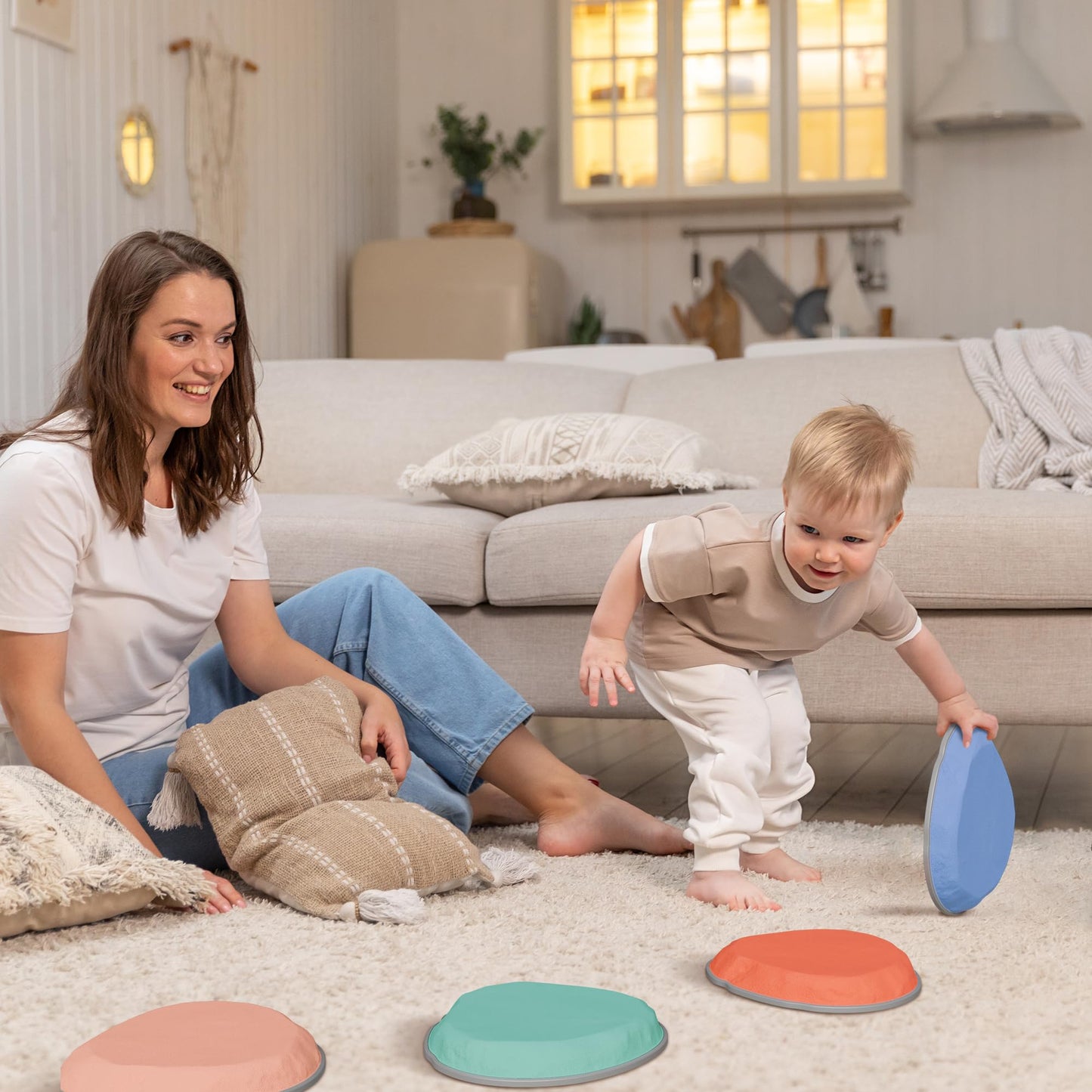 ZICOTO Fun Stepping Stones for Kids - Engaging Indoor & Outdoor Activity for Toddlers | Non-Slip Balance & Coordination Obstacle Course | Sensory Play Set of 6 for Ages 1-4