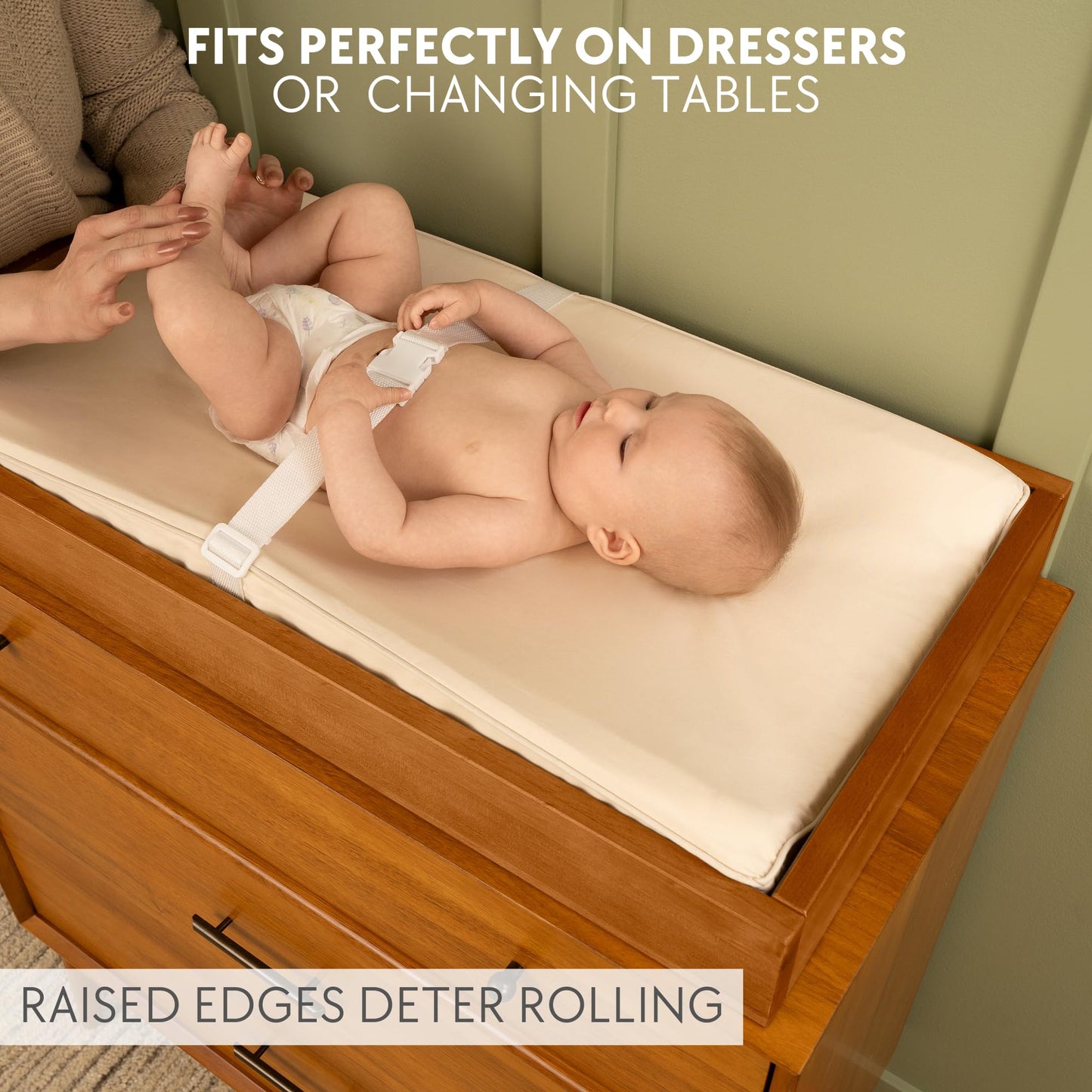 Soft Baby Diaper Changing Pad with Cotton Cover - Waterproof Changing Table Topper with Washable Cover and Safety Straps Fits All Standard Dressers - The Perfect Pad for Your Baby Girl or Boy