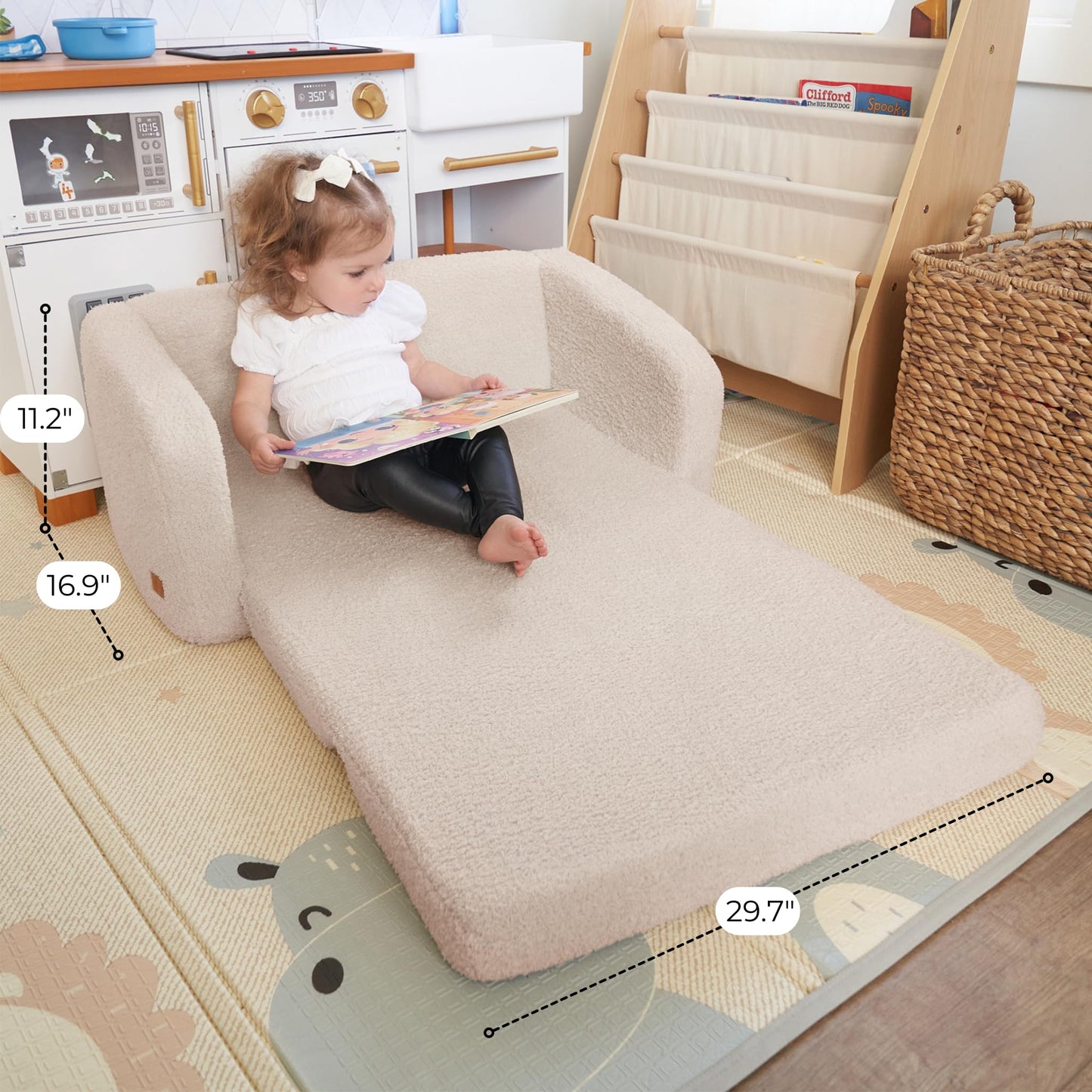 Sturdy Kids Couch and Chair for Fun Play Time or Comfy Lounging - The Perfect 2 in 1 Toddler Sofa Easily Unfolds Into a Super Soft Lounger - Modern Fold Out Chair for Babies Fits Nicely with Any Decor