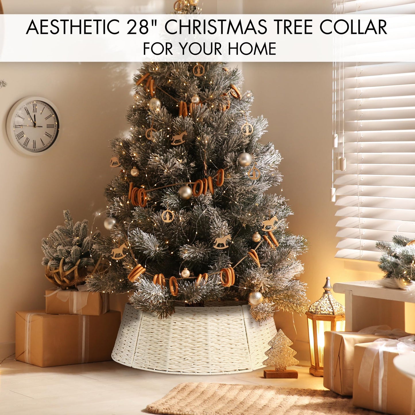 Beautiful Christmas Tree Collar - Authentic 28" Cotton Rope Tree Ring - Easy to Set Up Christmas Skirt Enhances Your Holiday Home Decor
