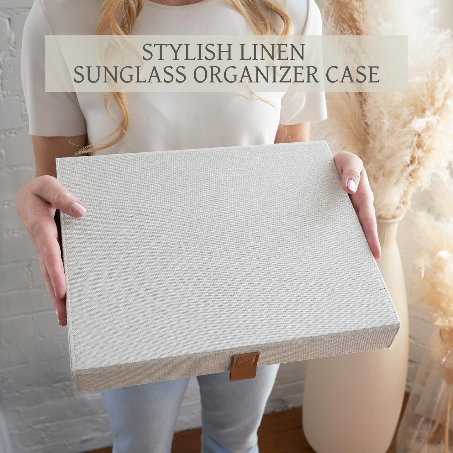 ZICOTO Beautiful Sunglass Storage Organizer For 8 Pairs - A Stylish Linen Case Protects and Displays All Your Glasses - The Perfect Storage Organizer To Hold Multiple Glasses Safe and Dust Free