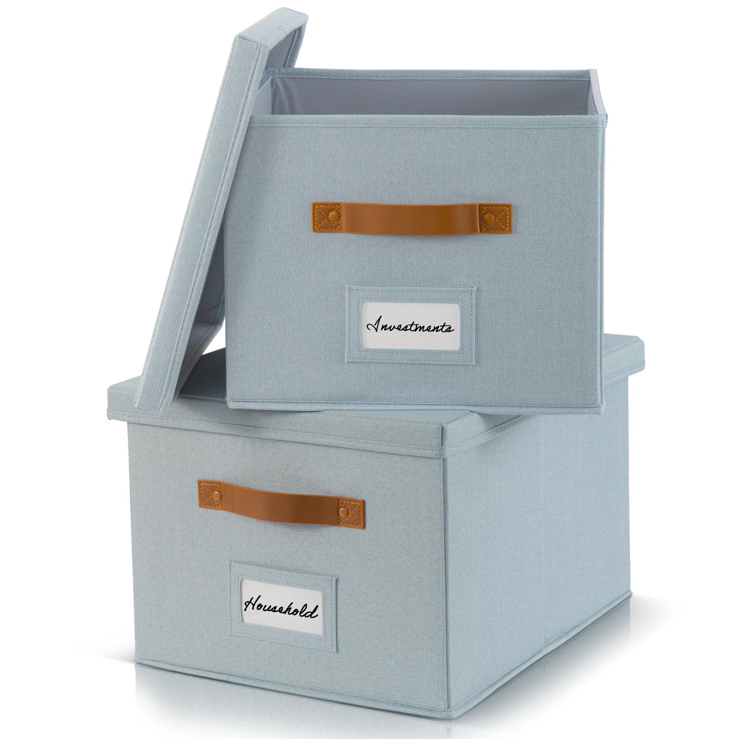 ZICOTO Decorative Ivory File Box Organizer Set of 2 - Collapsible Linen File Cabinet for Easy Folder Storage - Store All Your Documents and Folders in Style