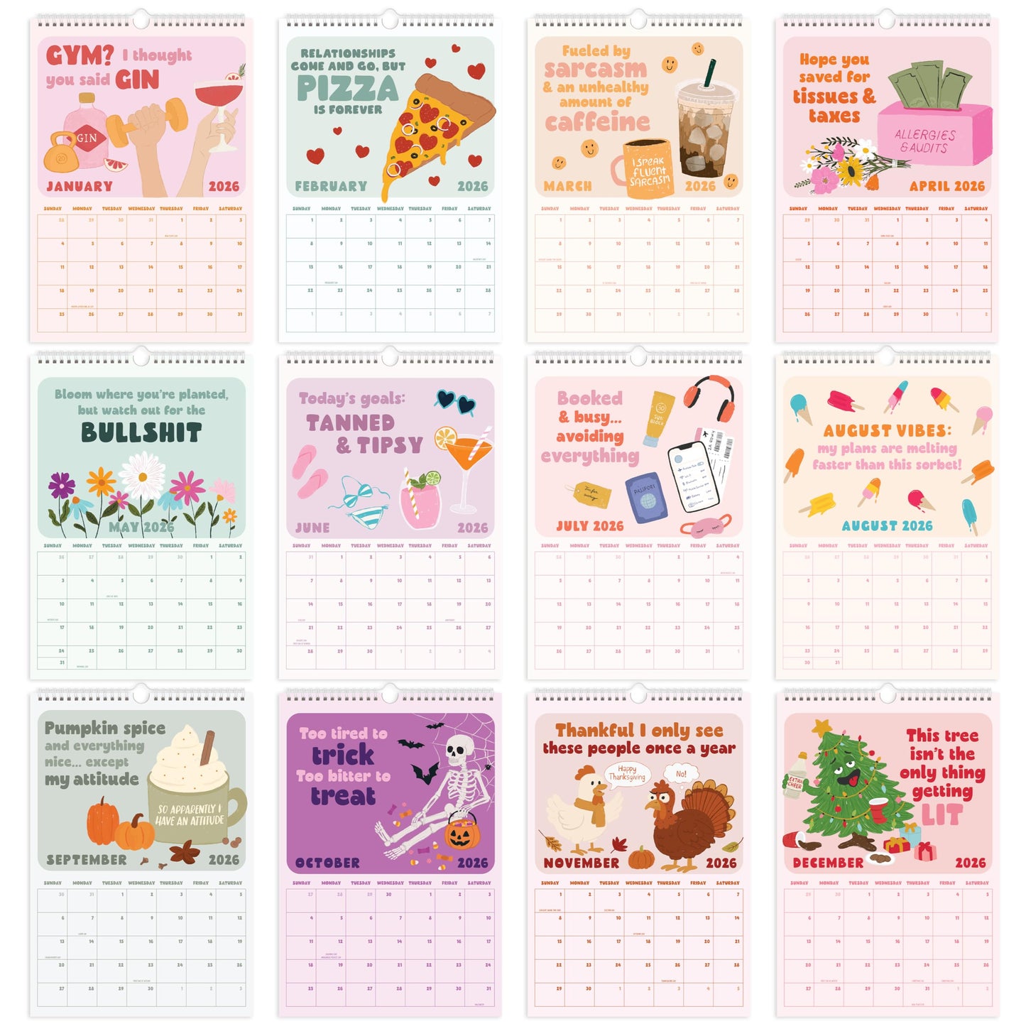 Beautiful 2026 Wall Calendar - Cheeky & Fun Calendar from January to December 2026 - The Perfect Aesthetic Wall Planner for Home or Office