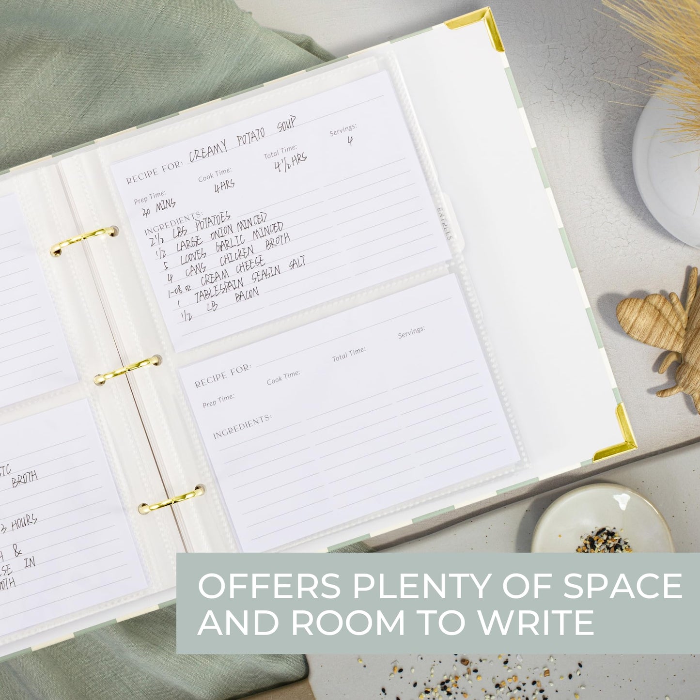 Aesthetic Recipe Binder with Waterproof Cover - The Perfect Recipe Book with Plastic Sleeves to Write in Your Own Recipes - Quality Blank Cookbook Binder, Cards incl.
