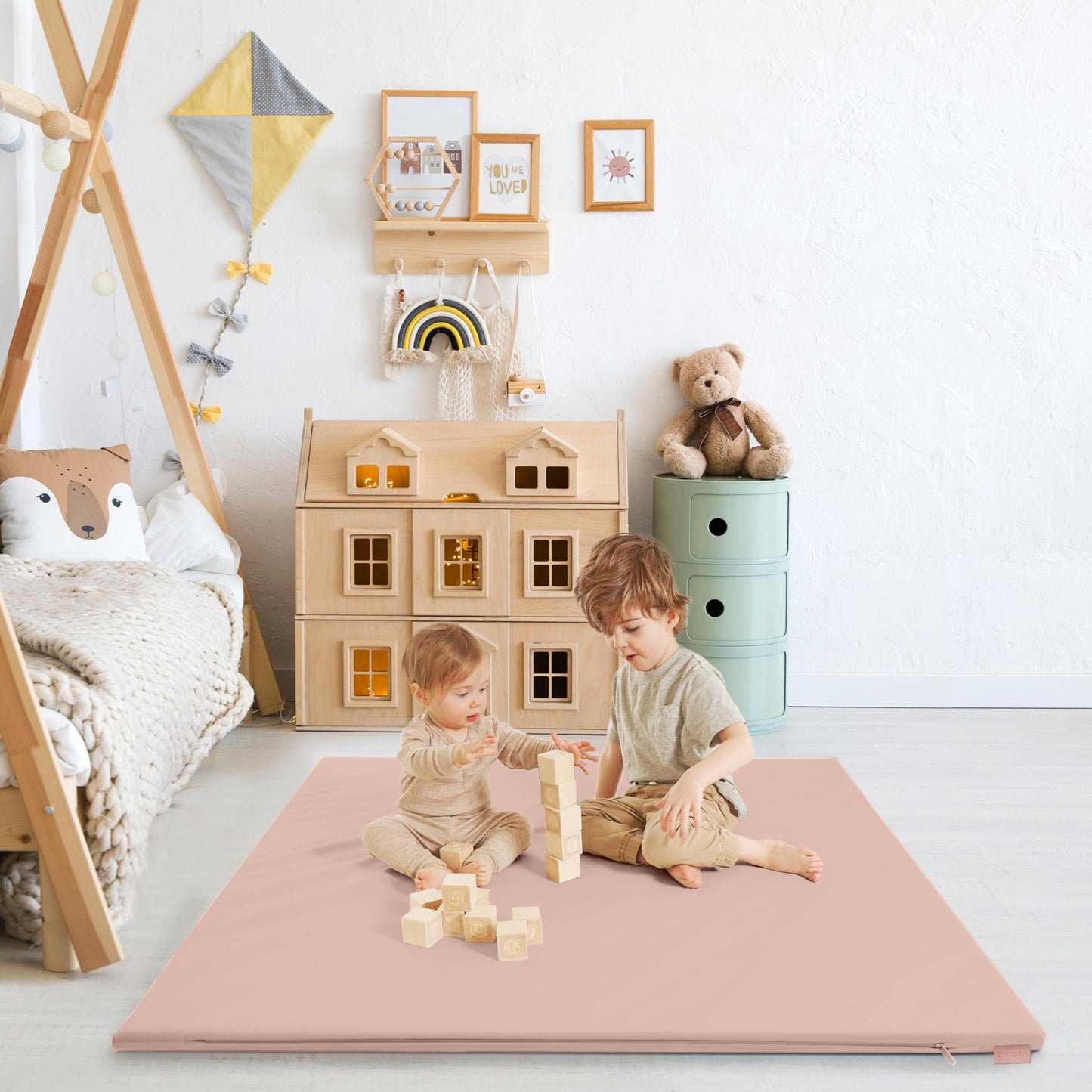 Stylish Vegan Leather Baby Play Mat - Soft, Easy to Clean Floor Mat Creates A Safe Play Area for Your Baby - The Perfect Modern Foam Playmat Fits Nicely with Your Kids Playroom Or Home Decor