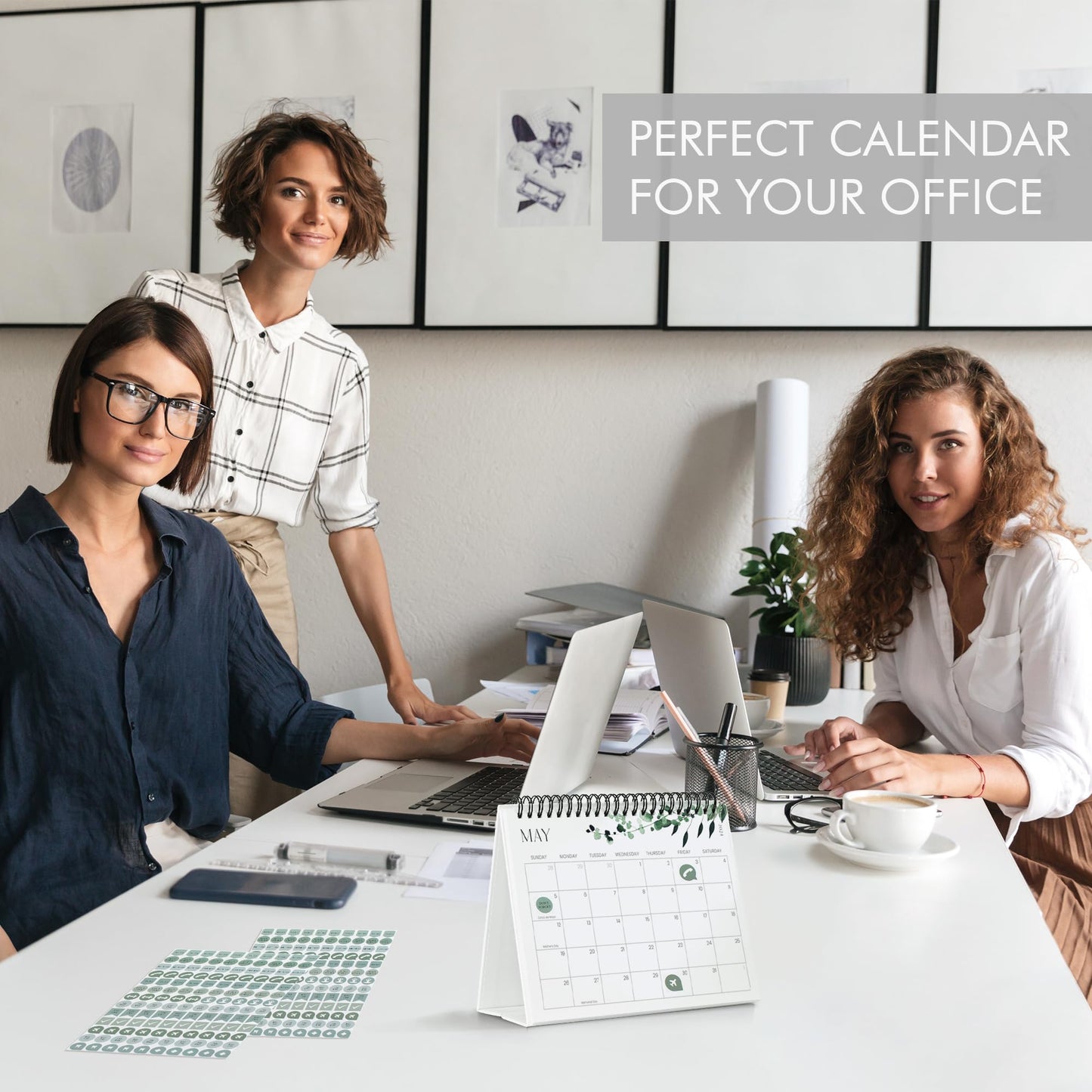 Aesthetic Small 2024-2025 Desk Calendar with Stickers - Incl. 2024 and Runs until June 2025 - Beautiful Flip Desktop Calendar for Easy Organizing