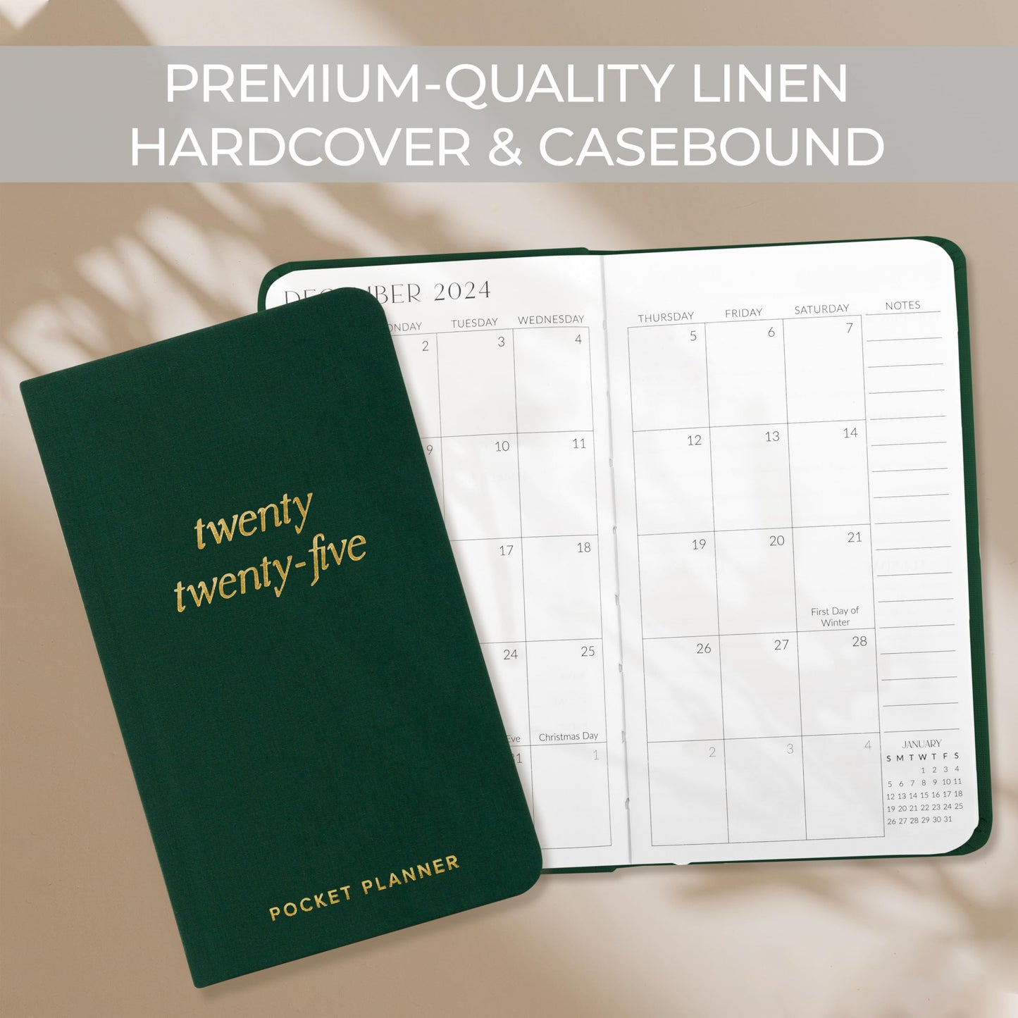 Beautiful 2025 Pocket Calendar - Small 6" x 3.5" Daily Planner Book For Womens Purse with Weekly & Monthly Spreads for Easy Planning - Runs Until December 2025