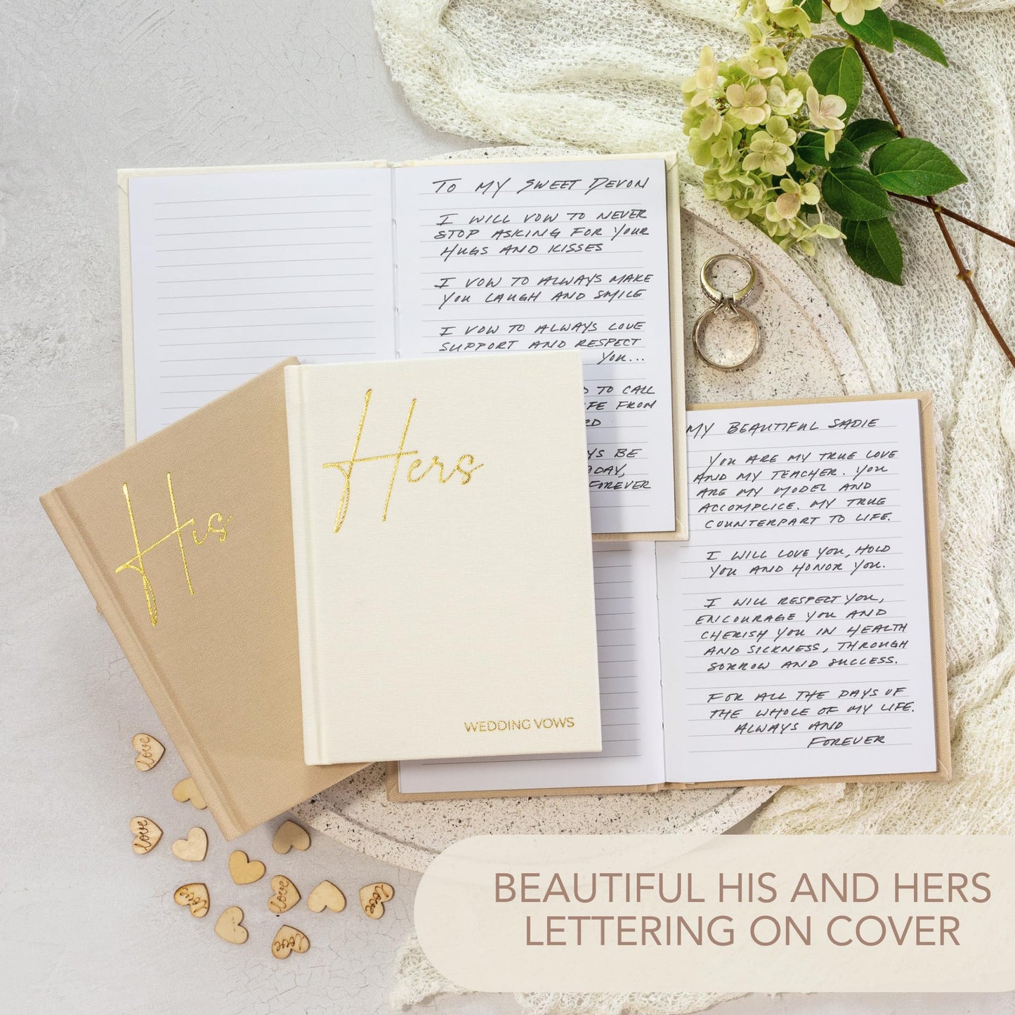Elegant Linen Wedding Vow Books With Gold Foil Lettering - Perfectly Sized His and Hers Vow Books With Plenty Of Pages To Write Whatever is on Your Heart - A Beautiful Addition For The Wedding Day
