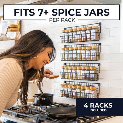ZICOTO Farmhouse Style Hanging Spice Racks For Wall Mount - Easy To Install Set of 4 Space Saving Racks - The Ideal Seasoning Organizer For Your Kitchen