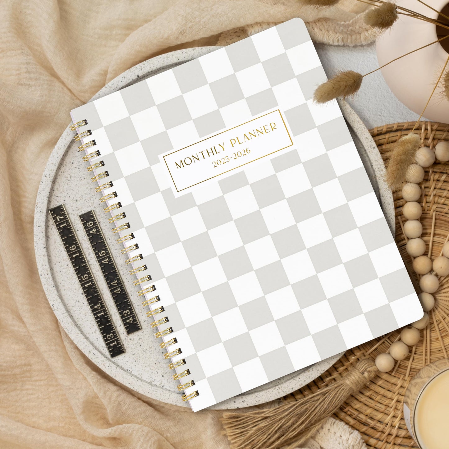 Beautiful Checkered 2025-2026 Monthly Planner and Calendar Book - To Do List Notebook That Easily Organizes Your Tasks to Boost Productivity - Runs From January 2025 Until December 2026