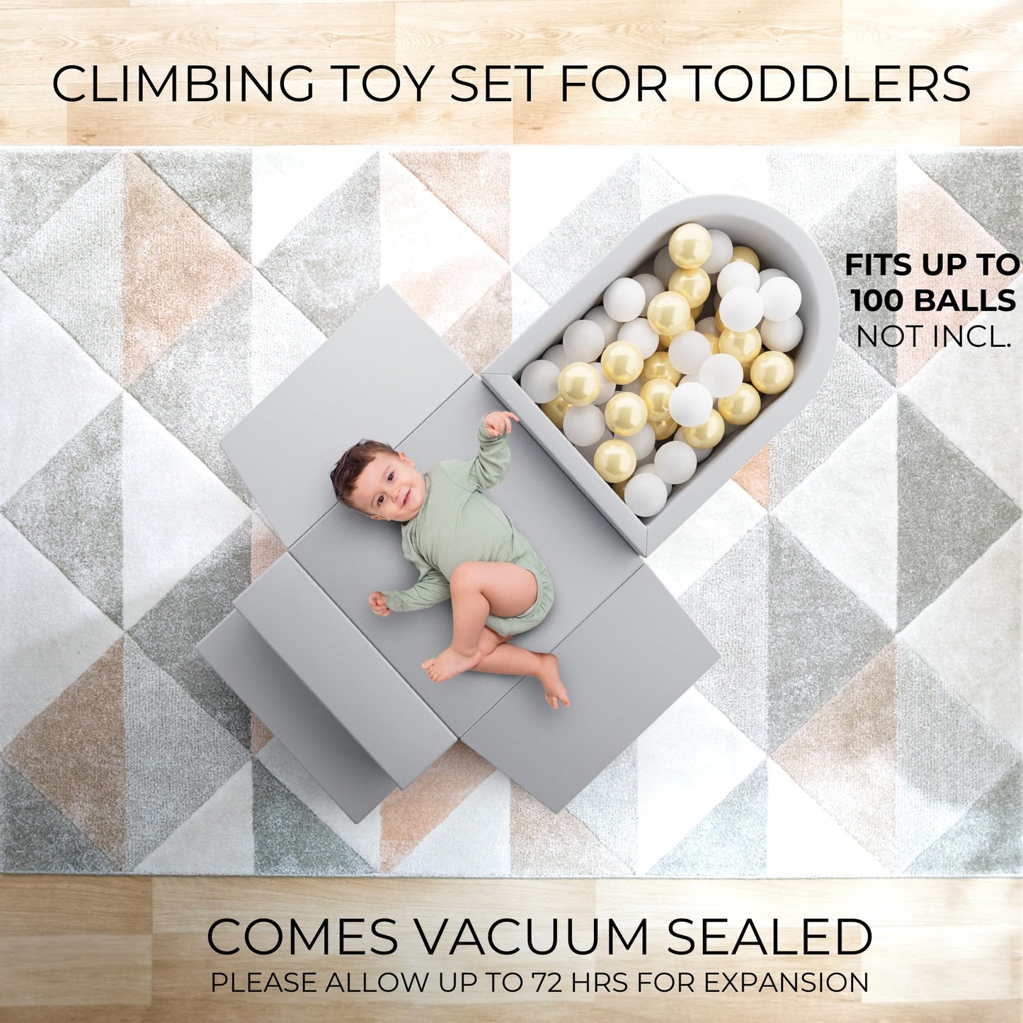 ZICOTO Fun Climbing Toy Set for Toddlers Aged 1-3 - The Perfect Set incl. Ball Pit & Climbing Blocks for Unlimited Indoor Fun - Soft Foam Play Gym for Baby/Kids to Safely Learn New Skills Inside