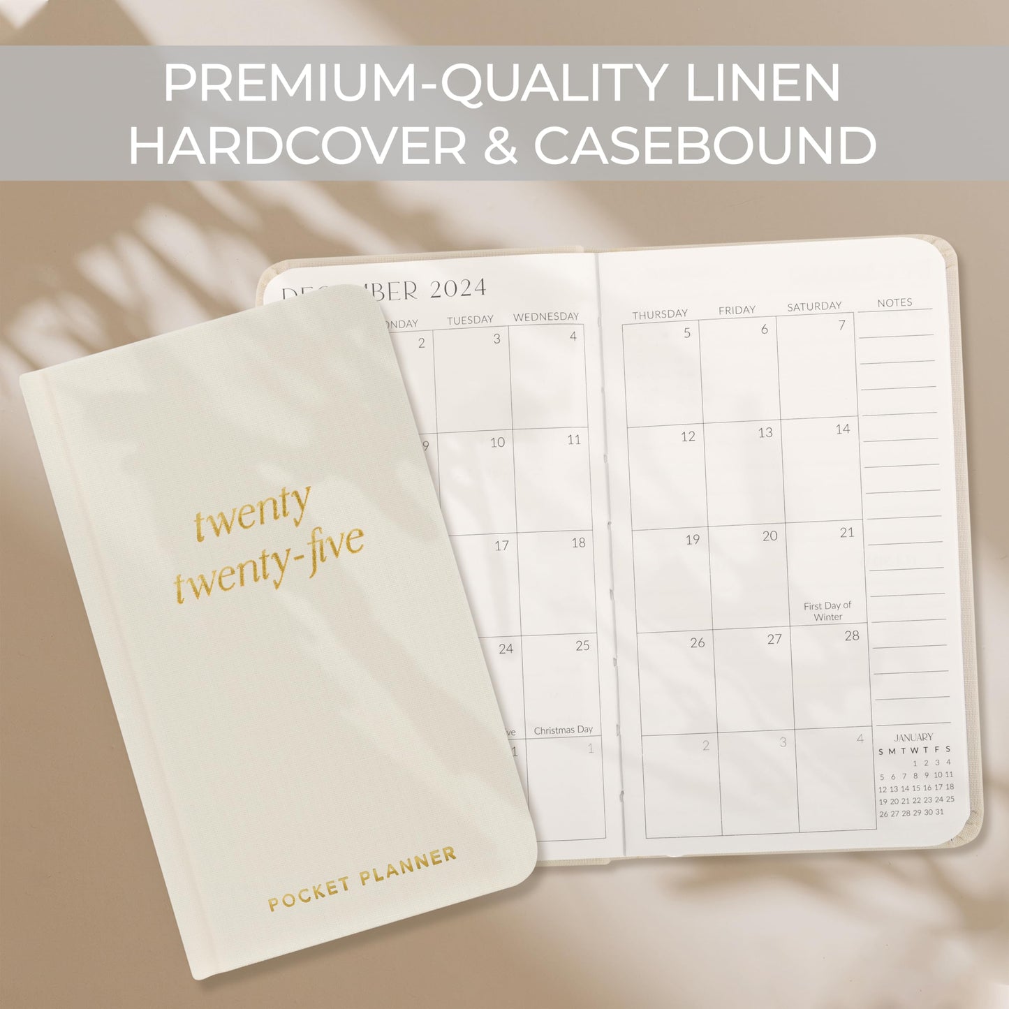 Beautiful 2025 Pocket Calendar - Small 6" x 3.5" Daily Planner Book For Womens Purse with Weekly & Monthly Spreads for Easy Planning - Runs Until December 2025