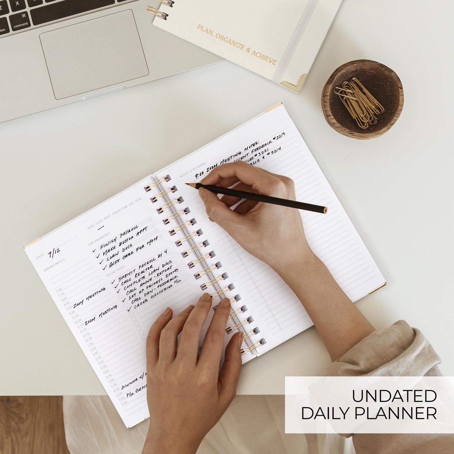 ZICOTO Aesthetic Daily Planner And Notebook With Hourly Schedule - Beautiful Spiral To do List Notepad For Work/Home to Organize Tasks And Appointments - Stylish School/Office Supplies Book For Women