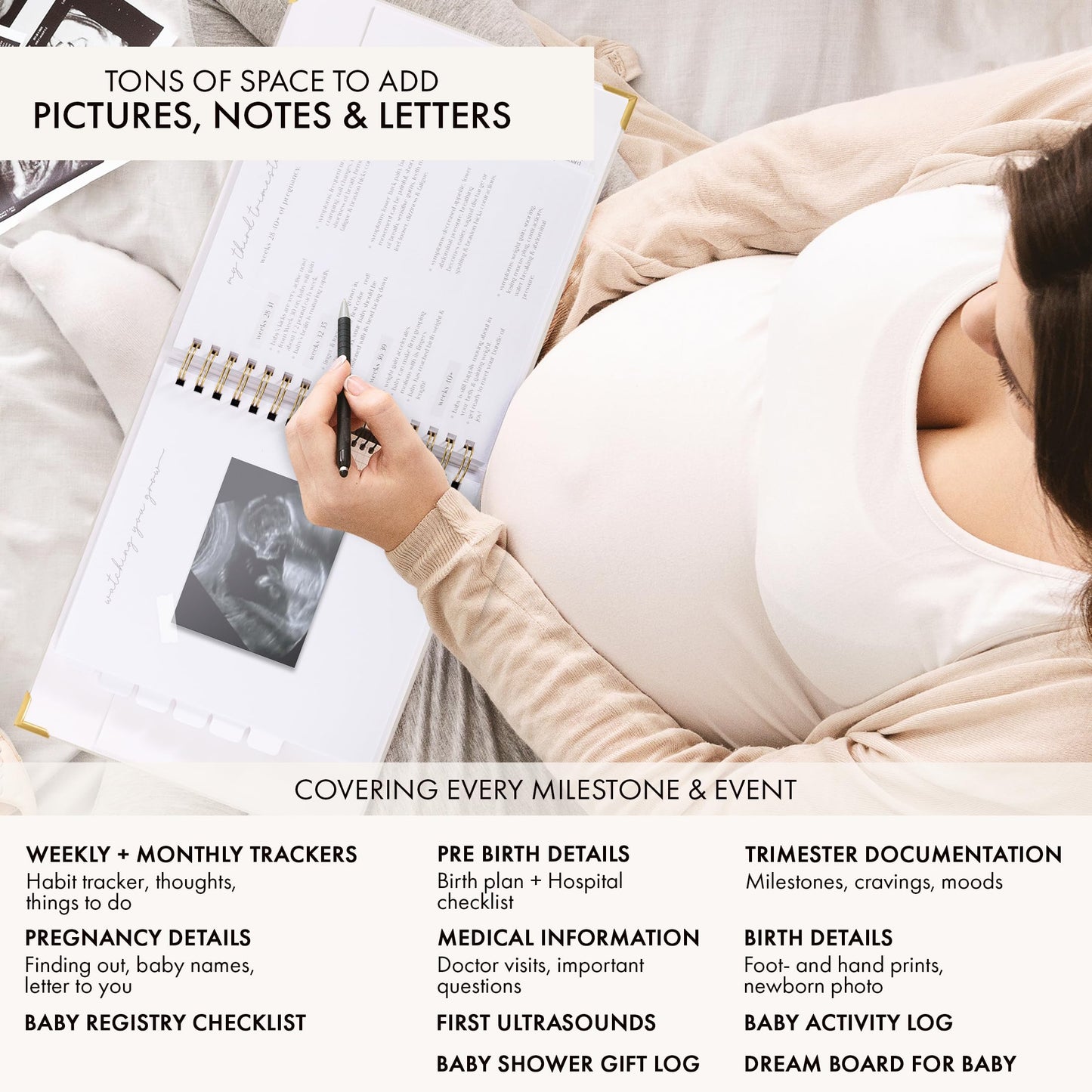 Beautiful Linen Pregnancy Journal and Detailed Memory Book with Stickers and Keepsake Pocket - Lovely Must Have Gift for Expecting First Time Moms - The Perfect Planner to Track Pregnancy Milestones