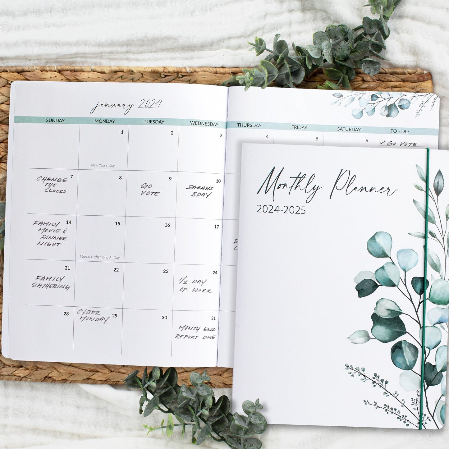 Beautiful 2024-2025 Monthly Planner and Calendar Book - Modern Greenery To Do List Notebook Easily Organizes Your Tasks to Boost Productivity - Runs From January 2024 Until December 2025