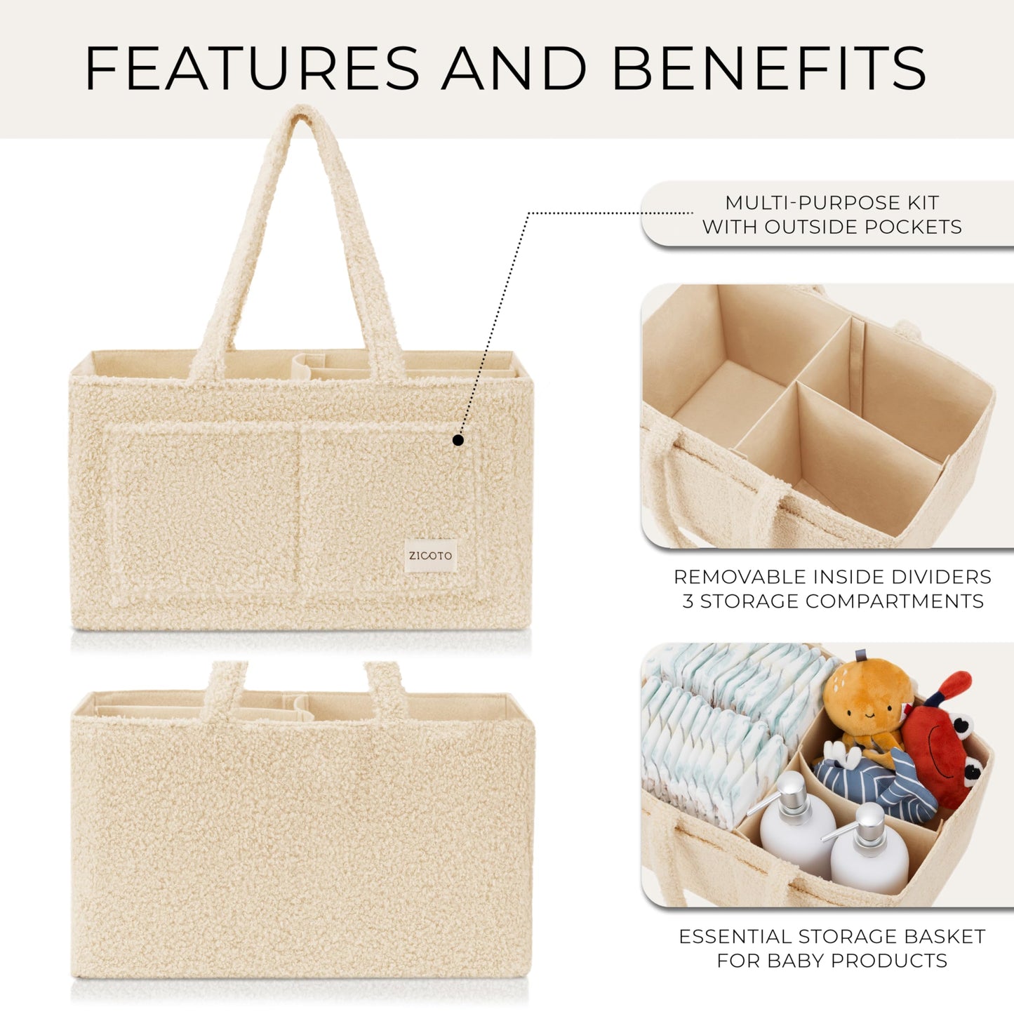 Beautiful Diaper Caddy Organizer - Versatile Storage Basket Easily Holds Diapers, Wipes and Other Baby Necessities - Perfect for Baby Showers, Functional Car Storage & Great Gift for Expecting Mothers