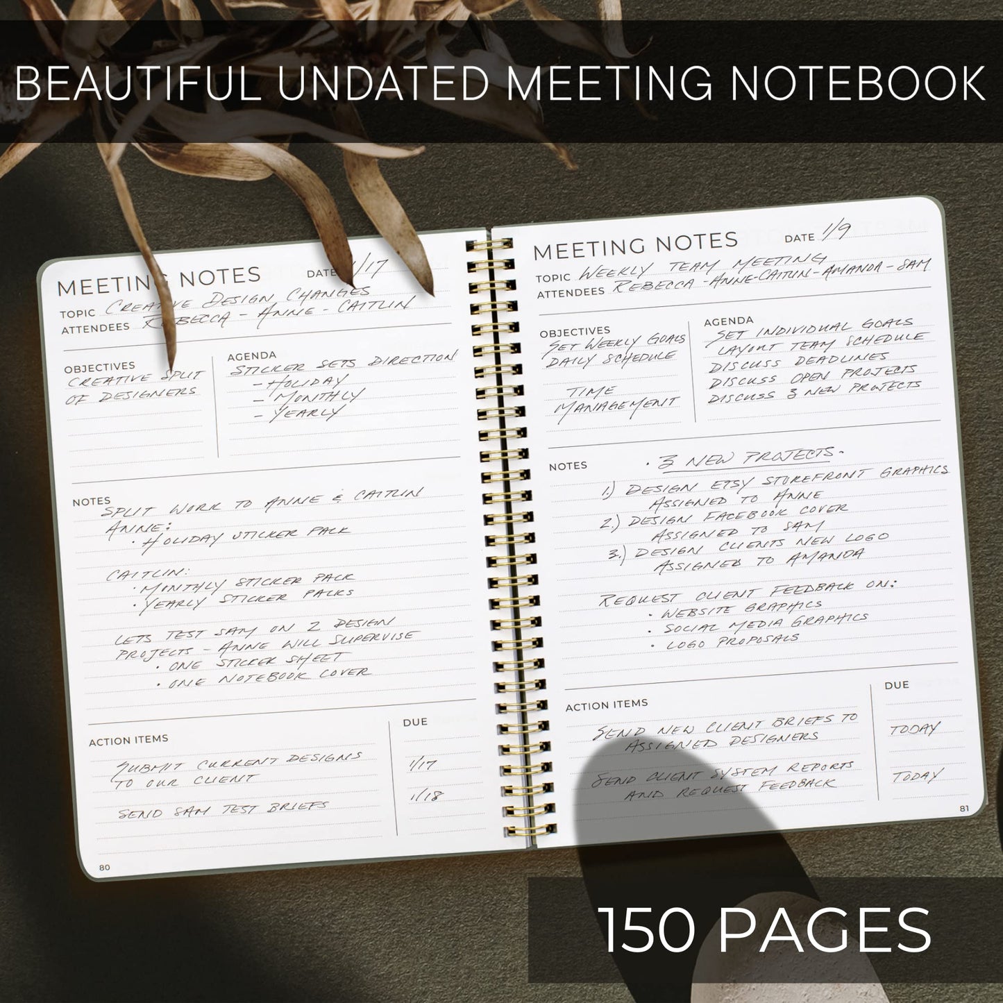 Beautiful Meeting Notebook For Work Organization - Easily Take Notes And Keep Agendas on Track - The Perfect Office Planner Supplies for Women & Men to Professionally Manage Business Projects