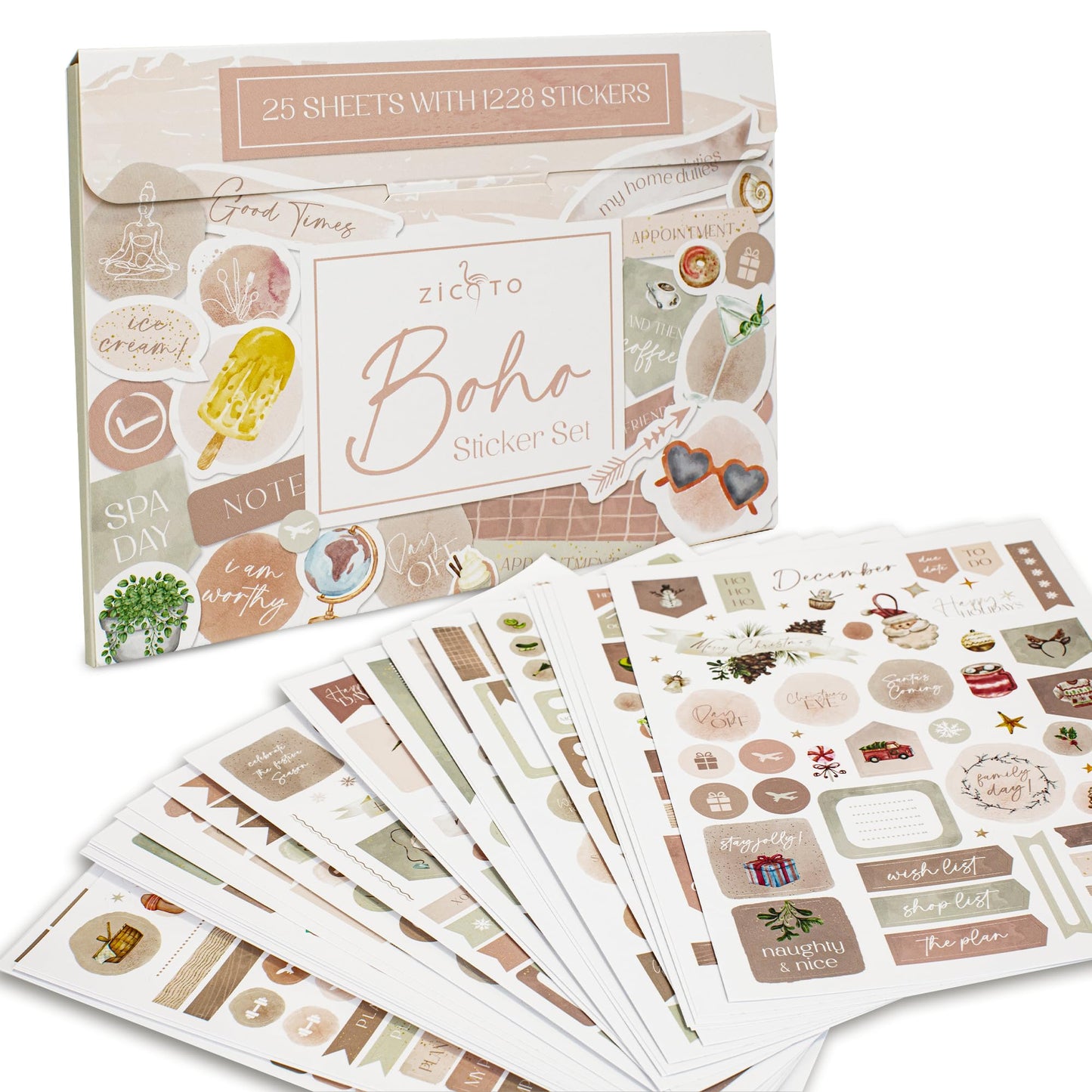 Aesthetic Planner Stickers for Fun Planning - 1220+ Monthly Boho Designs for Your Calendar or Scrapbook - The Perfect Sticker Accessories to Enhance Your Daily Bullet Journaling