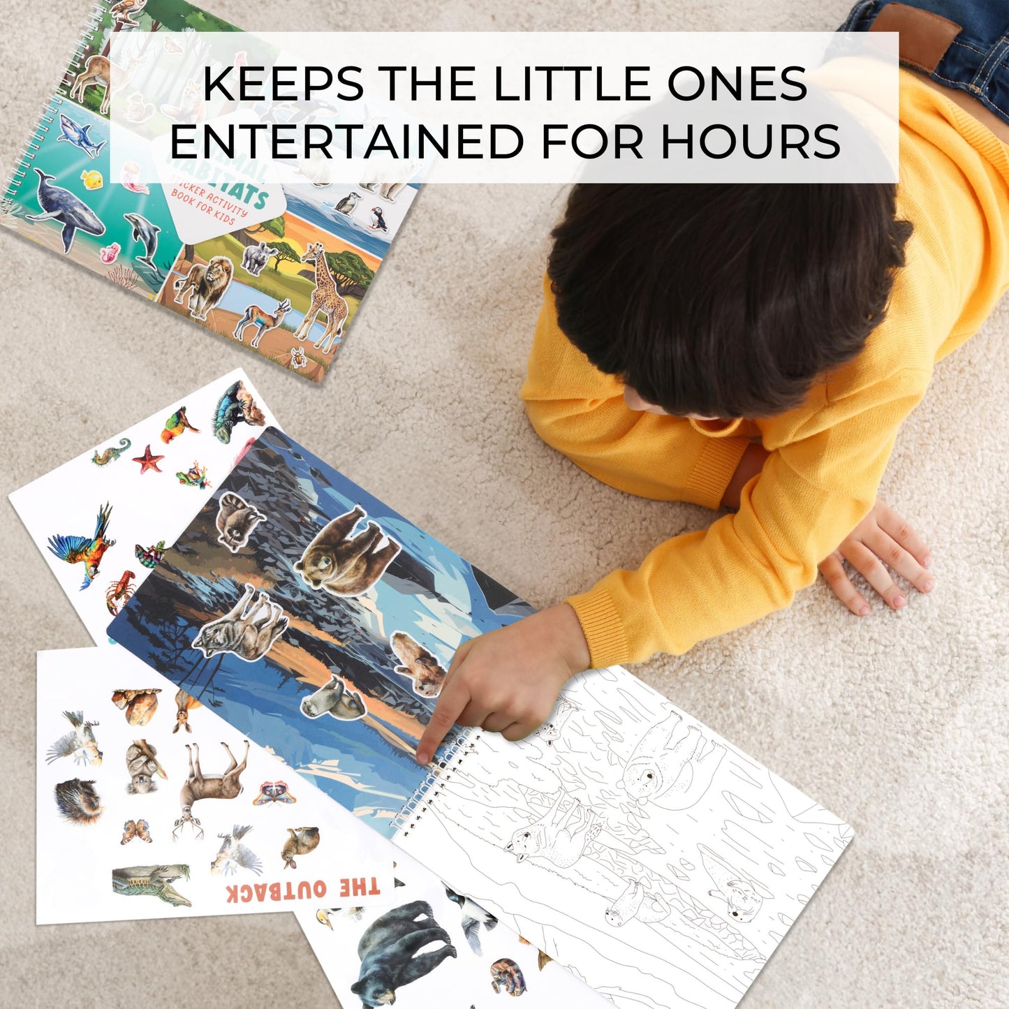 Fun Sticker Book for Toddlers 2-4 Years - Perfect Kids Activity Book with Beautiful Stickers & 12 Reusable Themes for Entertaining Girls & Boys 4-8 While Traveling - Incl. Animal and Coloring Pages