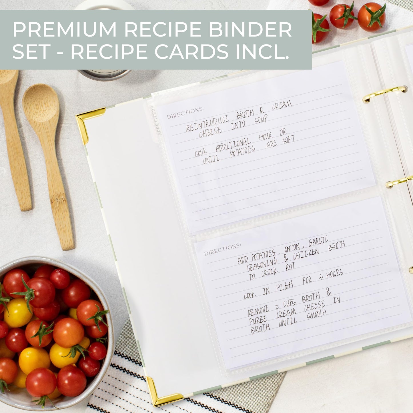Aesthetic Recipe Binder with Waterproof Cover - The Perfect Recipe Book with Plastic Sleeves to Write in Your Own Recipes - Quality Blank Cookbook Binder, Cards incl.