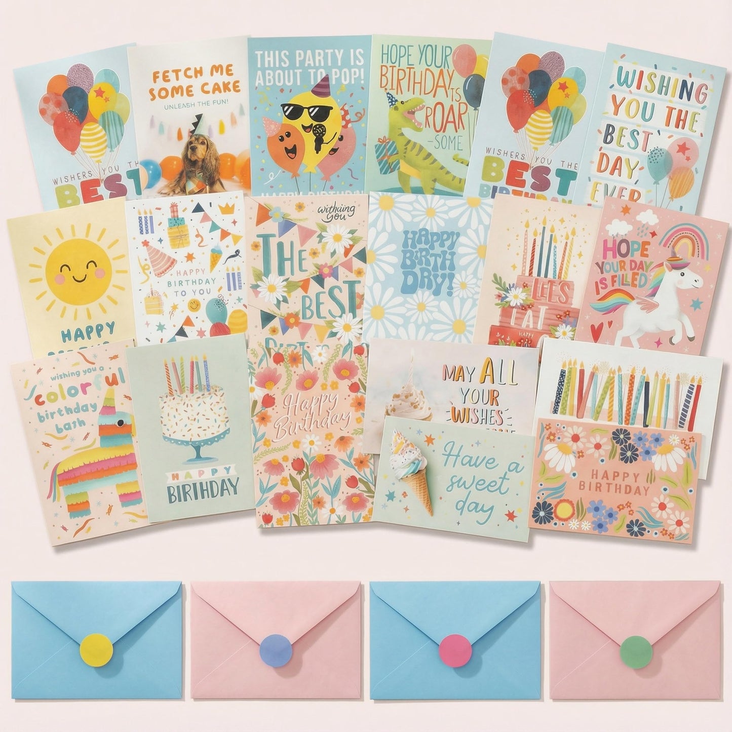ZICOTO Beautiful Birthday Cards Set of 60 with Envelopes & Stickers - Tasteful Assorted Happy Birthday Cards Bulk For Women, Men & Kids - The Perfect Card Pack to Write Thoughtful Personal Greetings