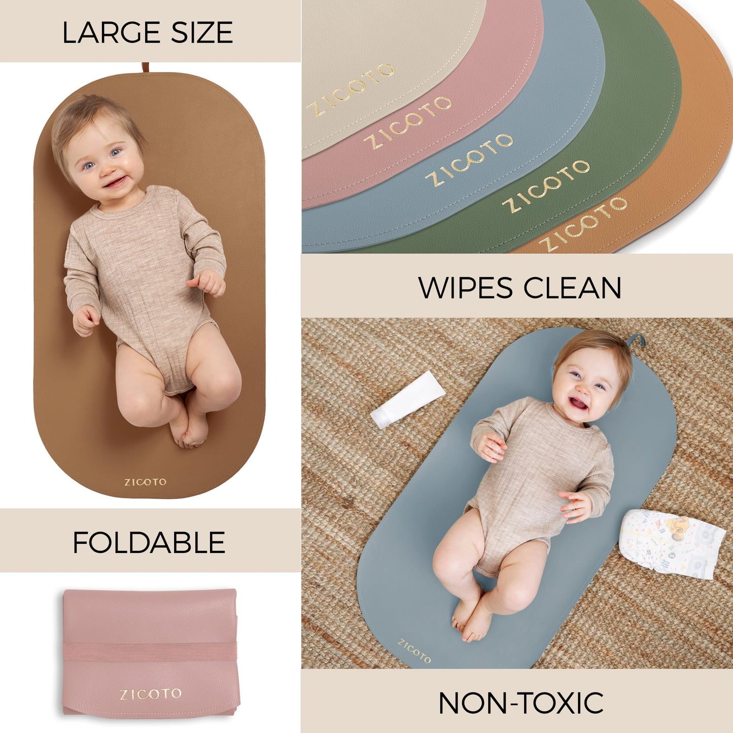 Beautiful Portable Baby Changing Pad - Wipeable and Easy to Clean Diaper Changing Mat - The Perfect Waterproof Vegan Leather Pad for Traveling