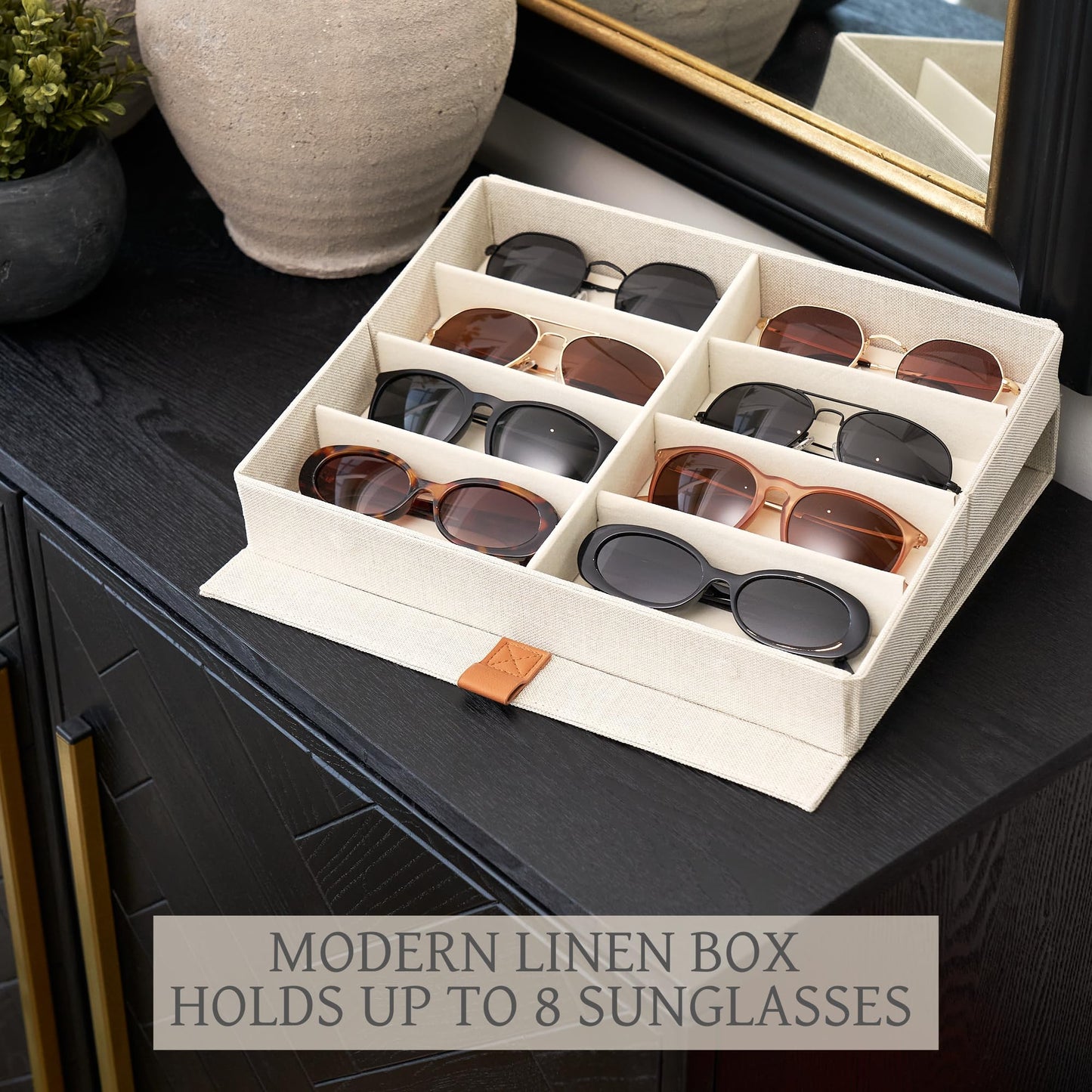 ZICOTO Beautiful Sunglass Storage Organizer For 8 Pairs - A Stylish Linen Case Protects and Displays All Your Glasses - The Perfect Storage Organizer To Hold Multiple Glasses Safe and Dust Free