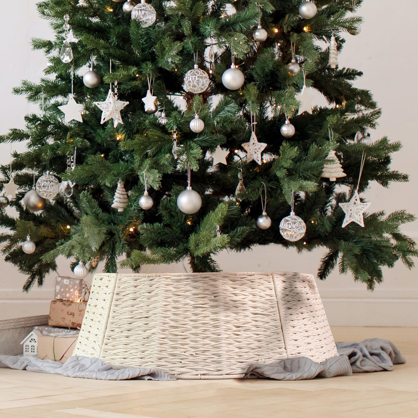 Beautiful Christmas Tree Collar - Authentic 28" Cotton Rope Tree Ring - Easy to Set Up Christmas Skirt Enhances Your Holiday Home Decor