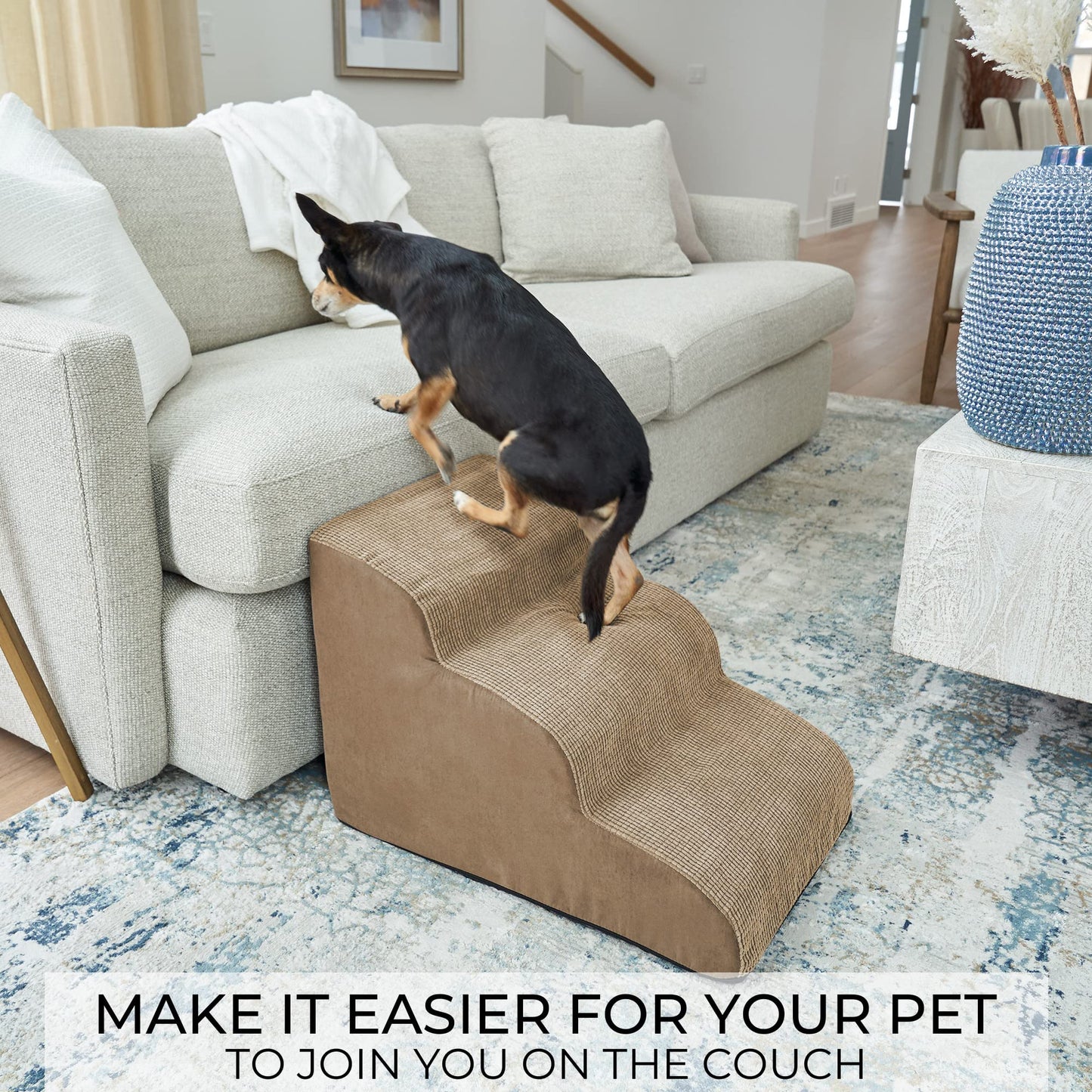 Sturdy Dog Stairs and Ramp for Beds Or Couches by ZICOTO - Durable Easy to Walk on Steps for Small Dogs and Cats - Allows Your Pets Easy Instant Access to Your Sofa or Bedside Up to 22" High