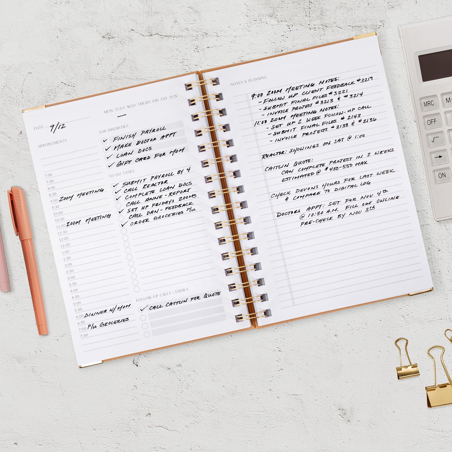 Aesthetic Daily Planner And Notebook With Hourly Schedule - Aesthetic Spiral To do List Notepad For Work/Home to Organize Tasks And Appointments - Stylish School/Office Supplies Book For Women