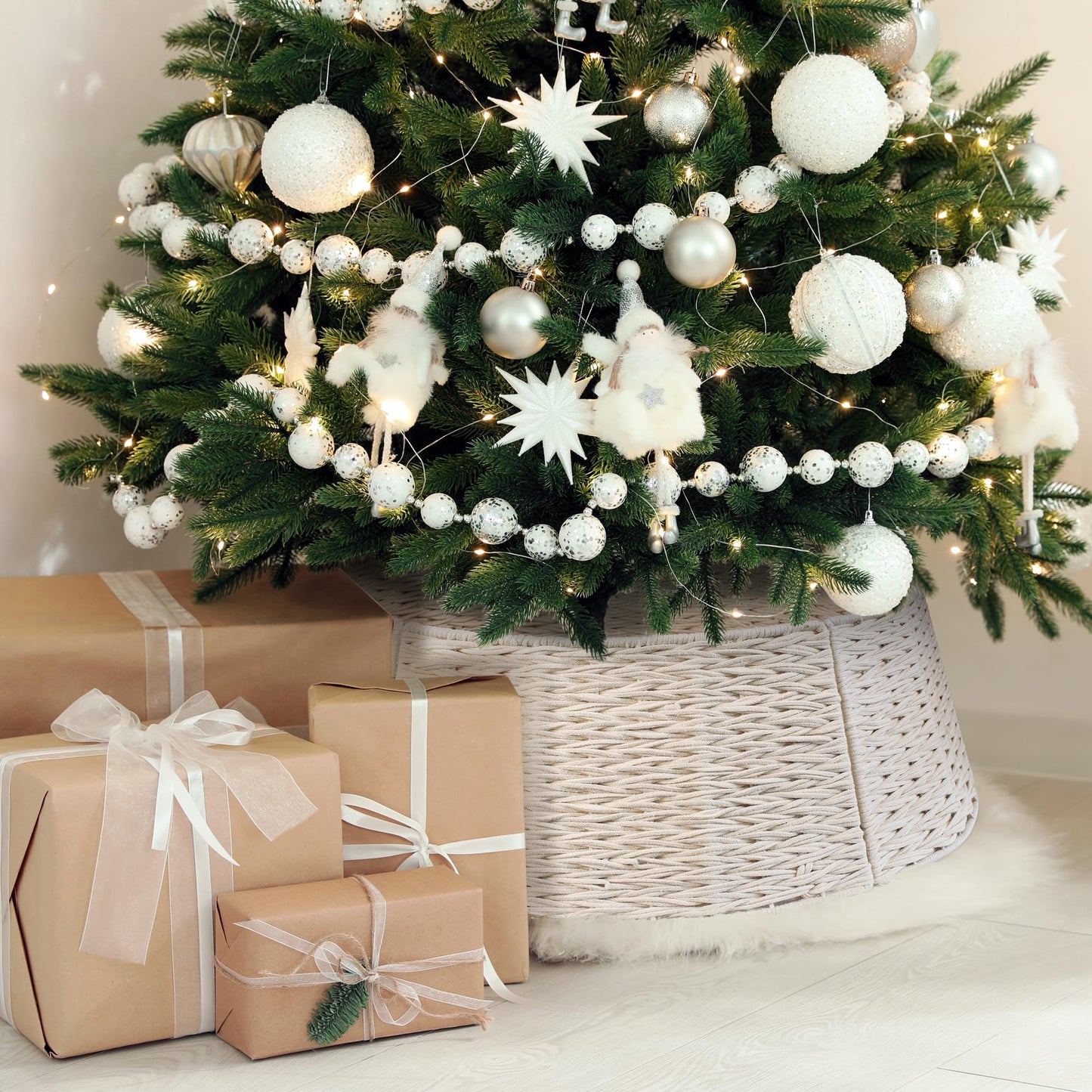 Beautiful Christmas Tree Collar - Authentic 28" Cotton Rope Tree Ring - Easy to Set Up Christmas Skirt Enhances Your Holiday Home Decor