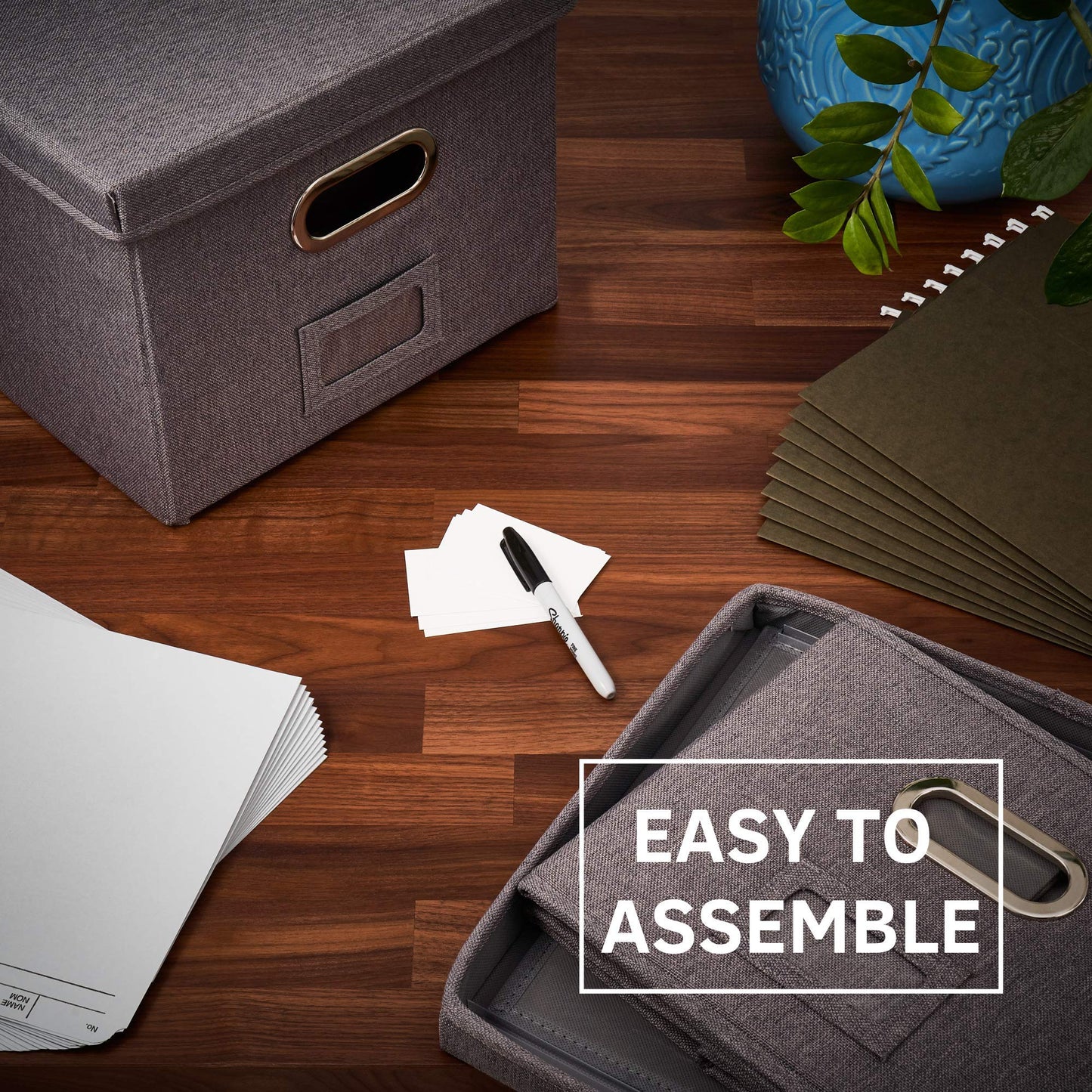 ZICOTO Decorative File Organizer Box - Collapsible Linen Cabinet for Easy Storage - Store All Your Documents and Folders in Style