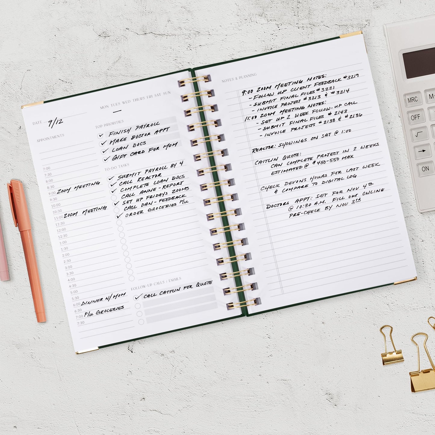 Aesthetic Daily Planner And Notebook With Hourly Schedule - Aesthetic Spiral To do List Notepad For Work/Home to Organize Tasks And Appointments - Stylish School/Office Supplies Book For Women