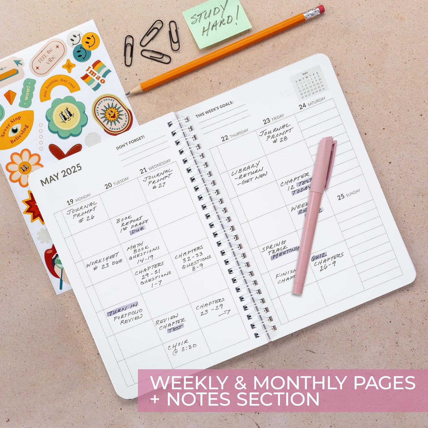 Aesthetic 2025 Student Planner To Stay Organized - A Beautiful 8.5" x 5.5" Planner for Middle and High School Students with Weekly & Monthly Spreads For The 24-25 Academic Year