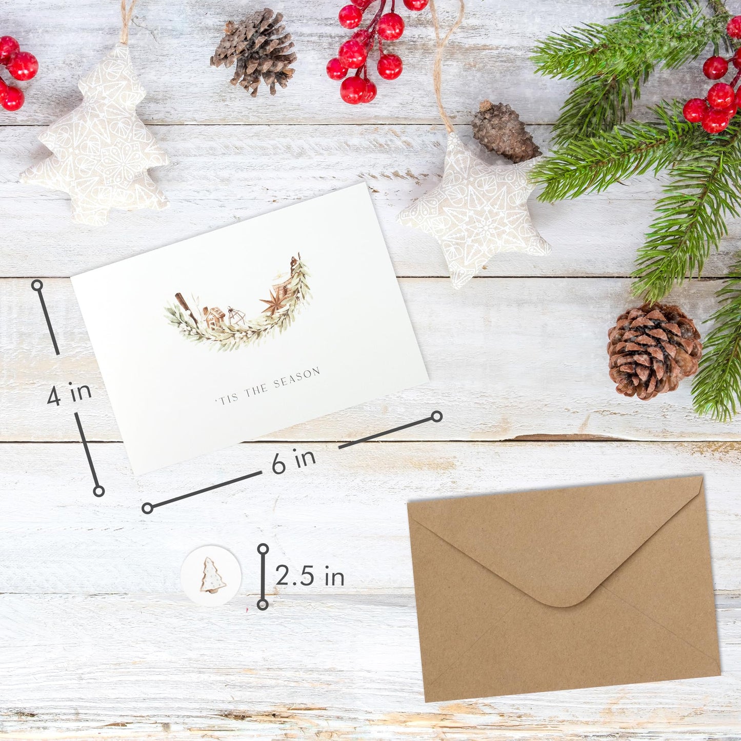 ZICOTO Beautiful Modern Rustic Christmas Cards Set of 20 - Incl. Bulk Envelopes, Matching Stickers And Storage Box - Perfect to Send Warm Holiday Wishes to Friends and Family